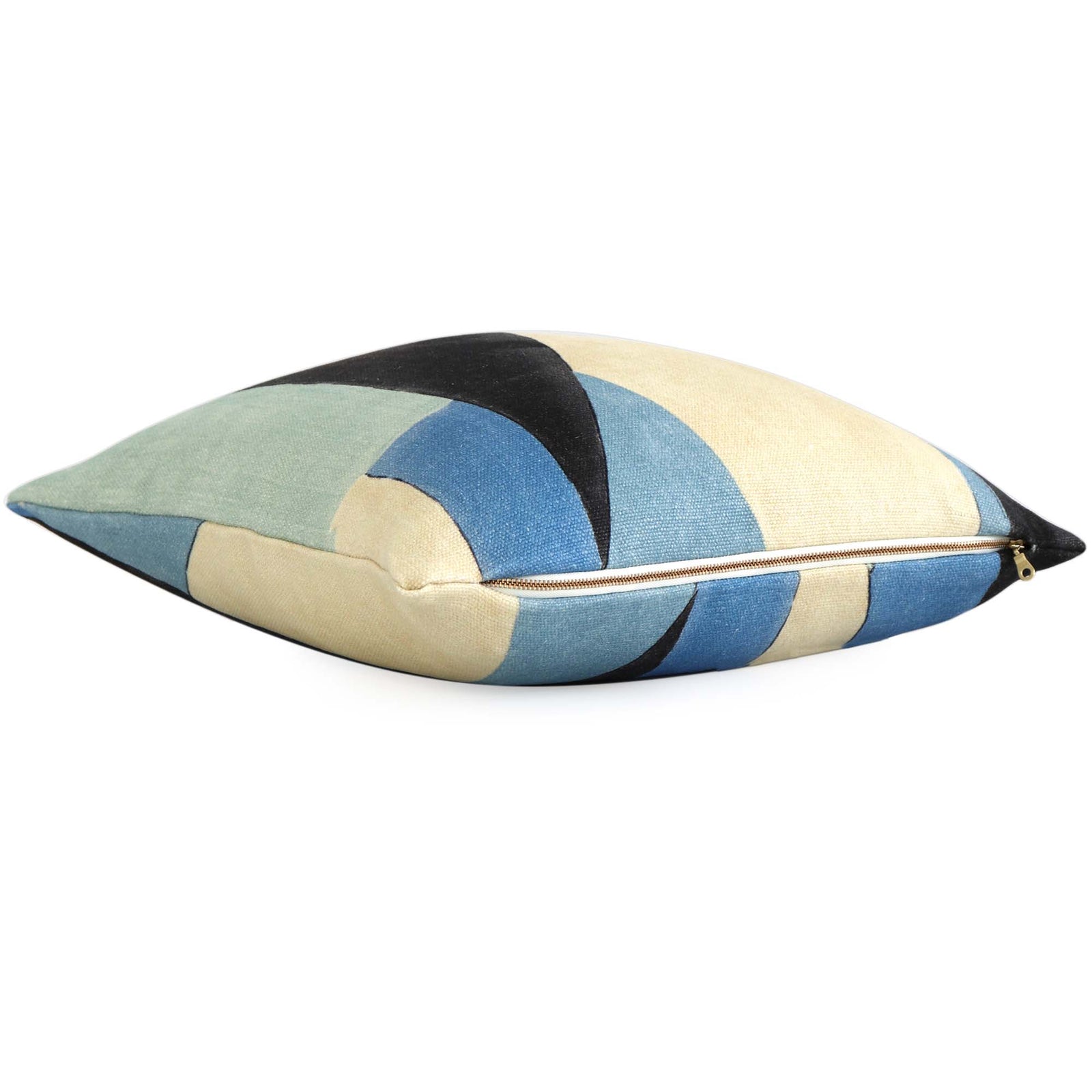 Kelly Wearstler District Cobalt Geometric Designer Throw Pillow Cover with Gold Brass Zipper