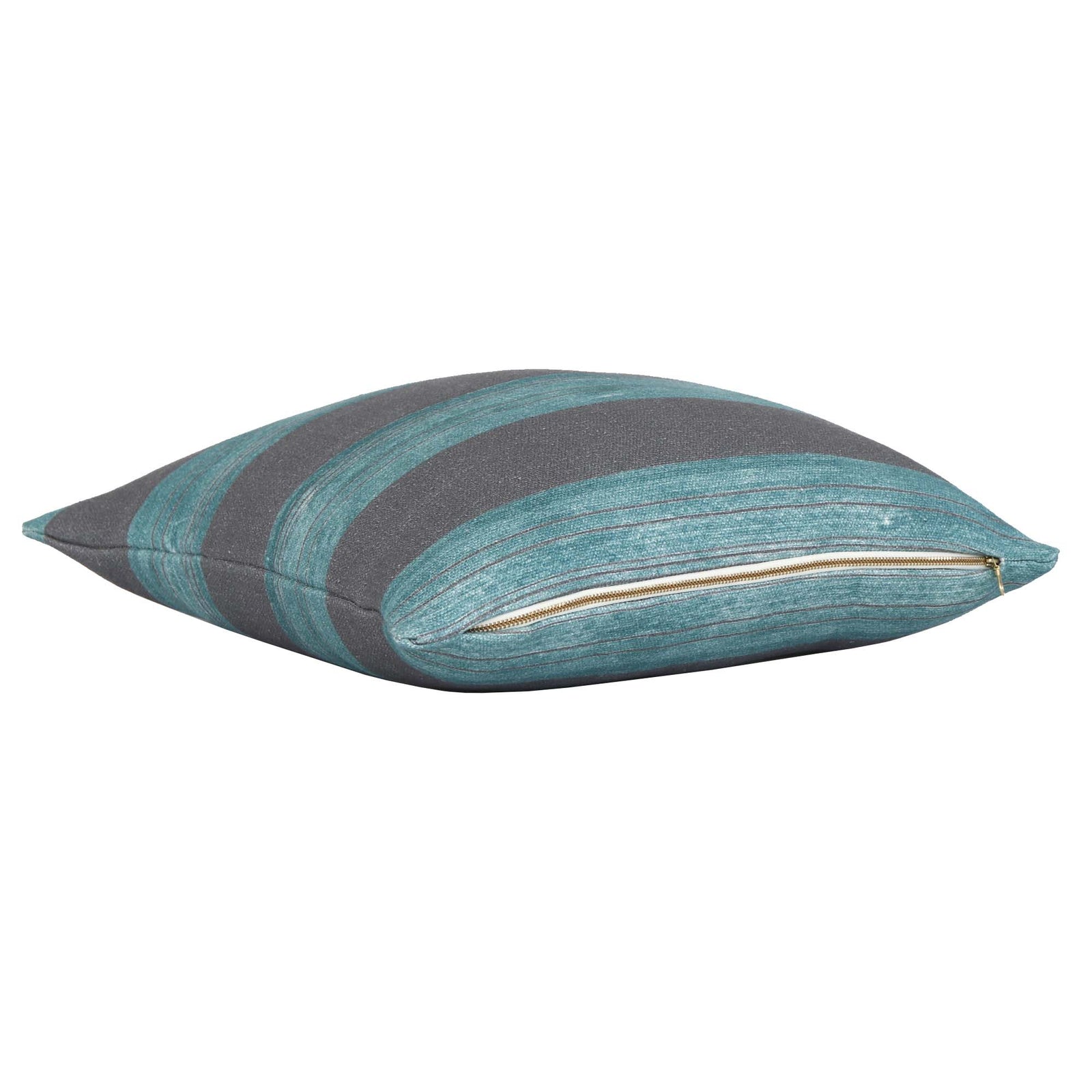 Kelly Wearstler Askew Slate Jade Stripes Linen Designer Luxury Throw Pillow Cover with Exposed Gold Zipper