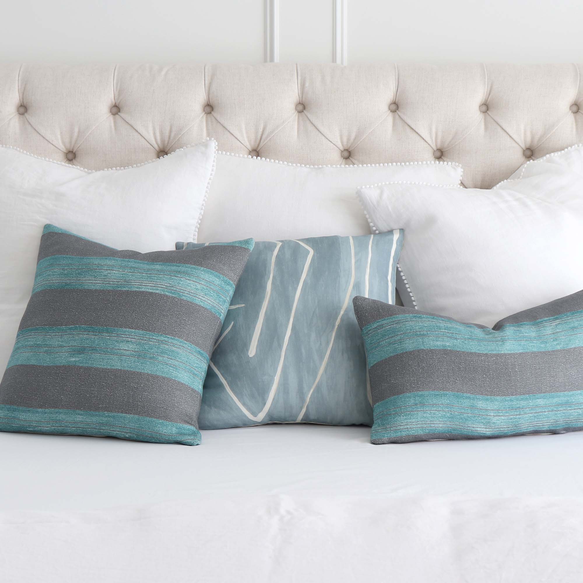 Kelly Wearstler Askew Slate Jade Stripes Linen Designer Luxury Throw Pillow Cover