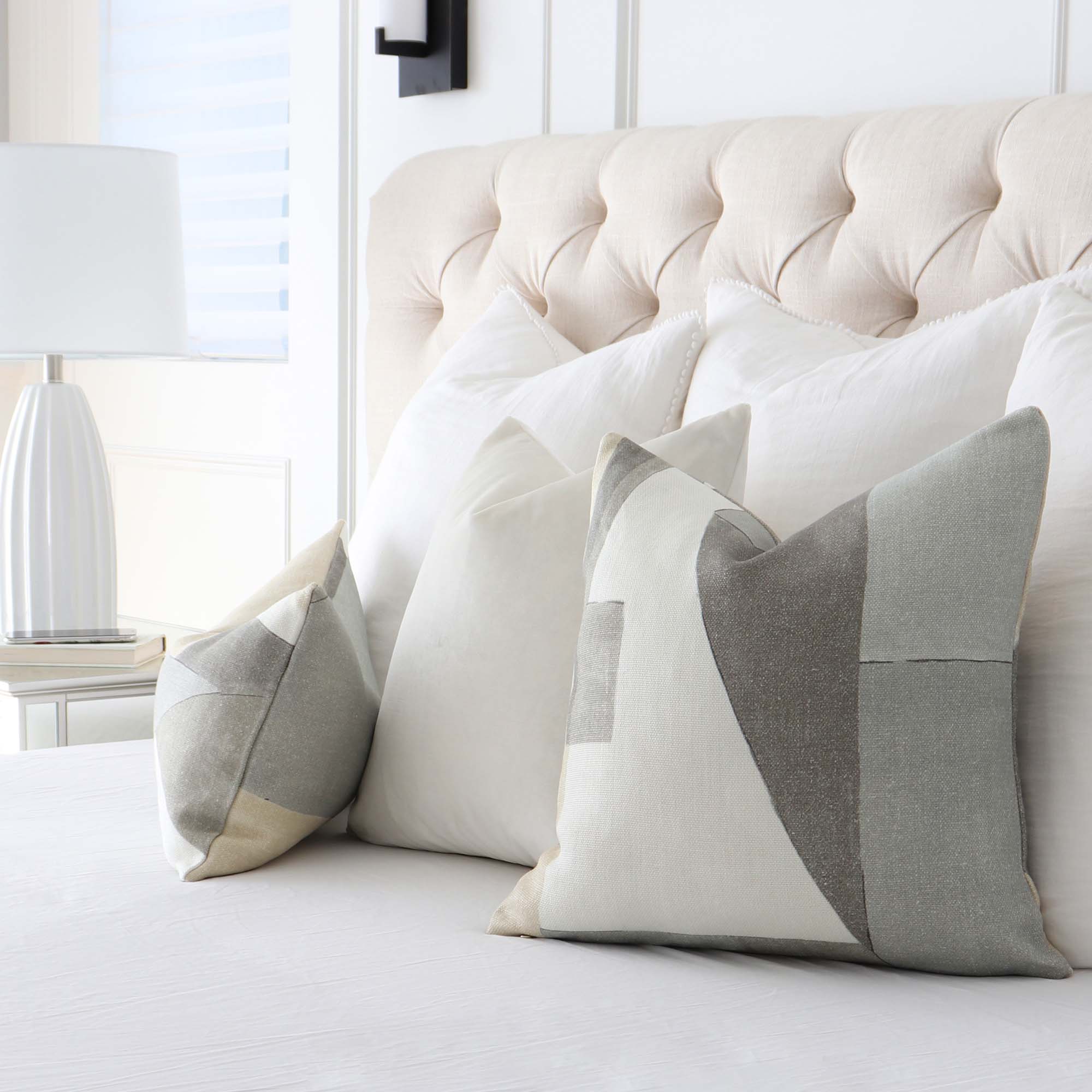Kelly Wearstler District Alabaster Designer Luxury Decorative Throw Pillow Cover in Bedroom