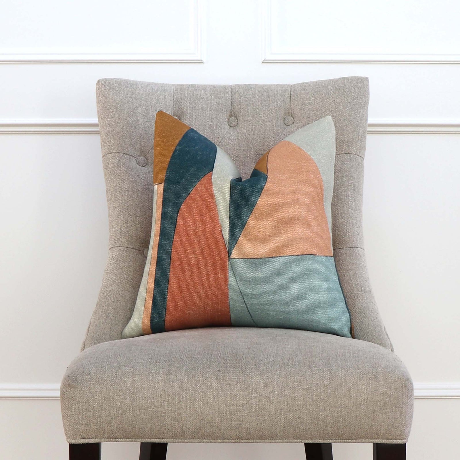 Kelly Wearstler District Apricot Designer Throw Pillow Cover on Side Chair