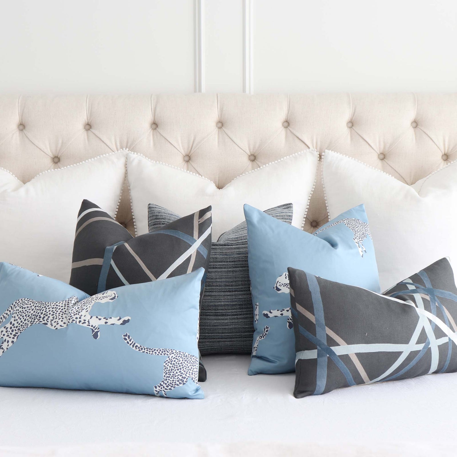 Kelly Wearstler Simpatico Raven Striped Dark Gray Designer Decorative Throw Pillow Cover with Complementing Throw Pillows