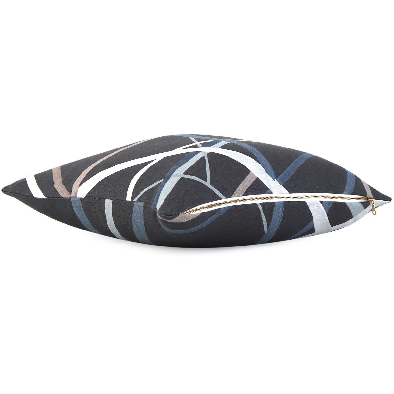 Kelly Wearstler Simpatico Raven Striped Dark Gray Designer Decorative Throw Pillow Cover with Exposed Brass Gold Zipper