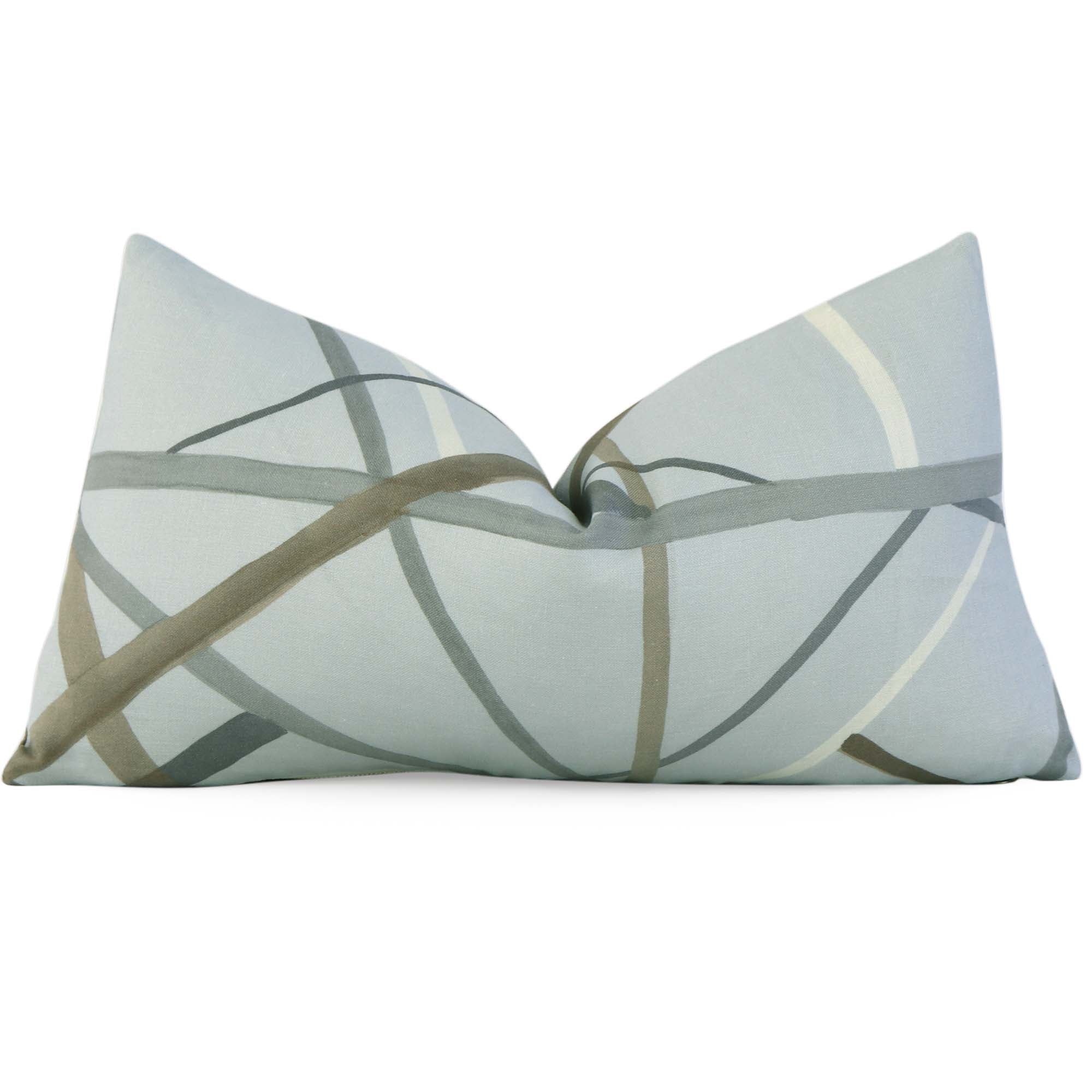 Kelly Wearstler Simpatico Cinder Light Blue Striped Designer Decorative Lumbar Throw Pillow Cover