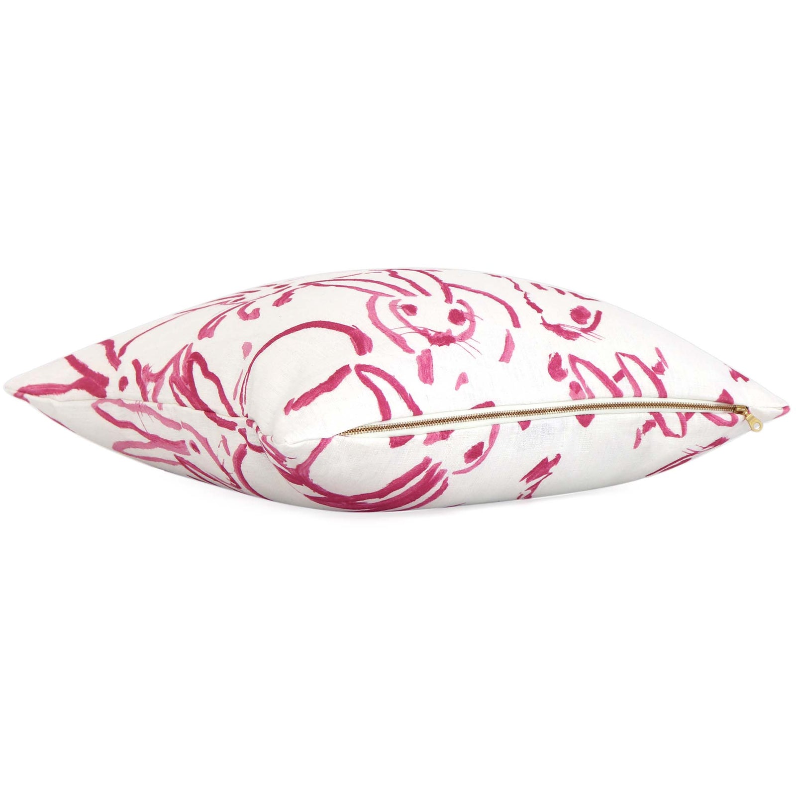 Lee Jofa Groundworks Hutch Pink Bunny Designer Throw Pillow Cover with Exposed Brass Zipper