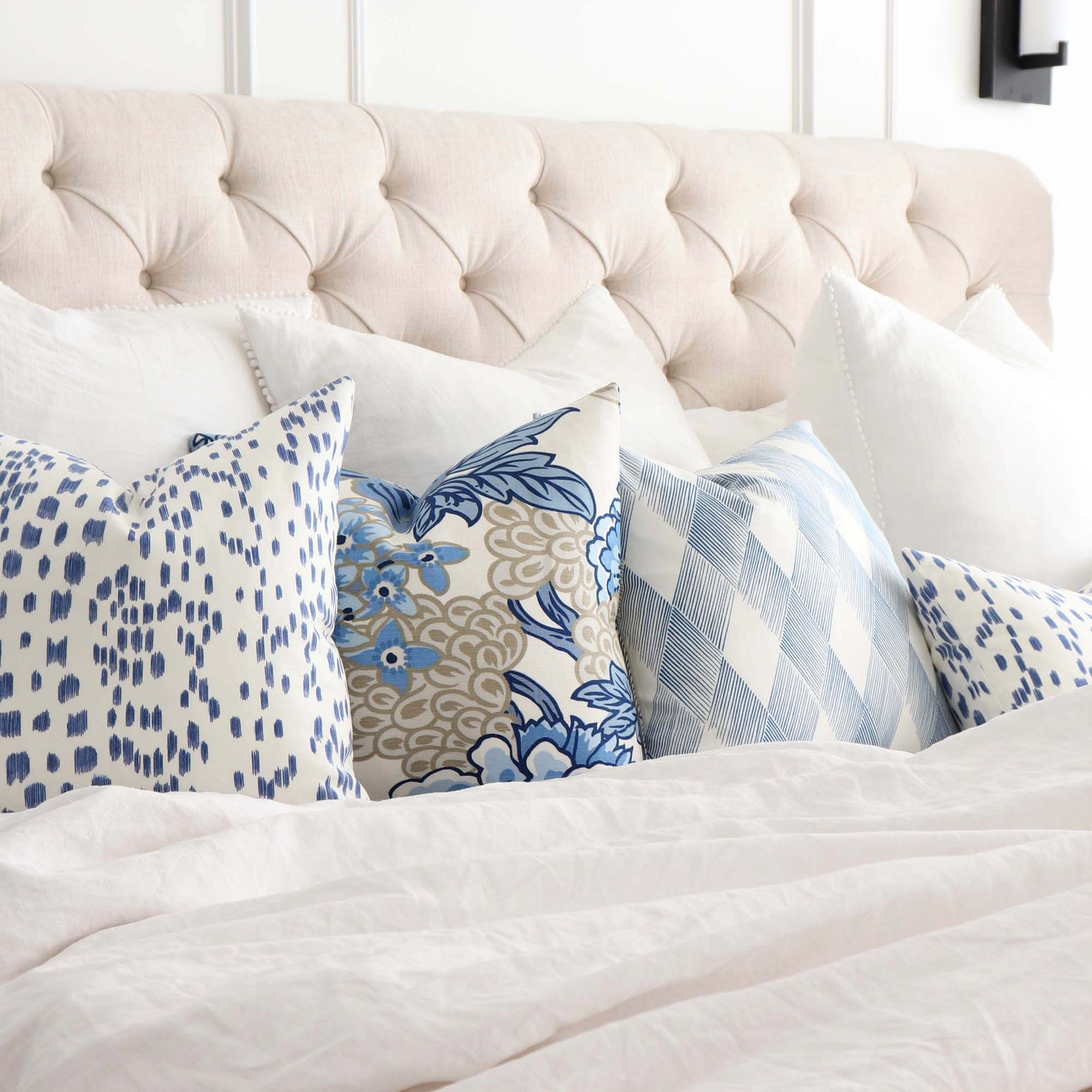 Les Touches Cadet Periwinkle Blue Designer Throw Pillow Cover with Mix and Match Pillows