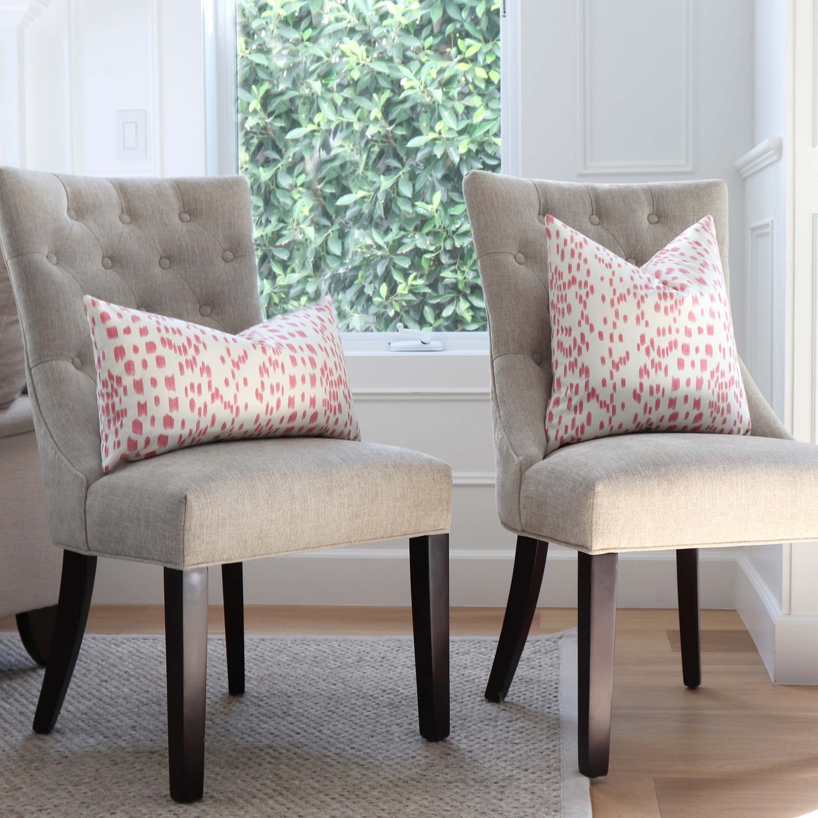 Les Touches Petal Pink Designer Throw Pillow Cover on Accent Chair