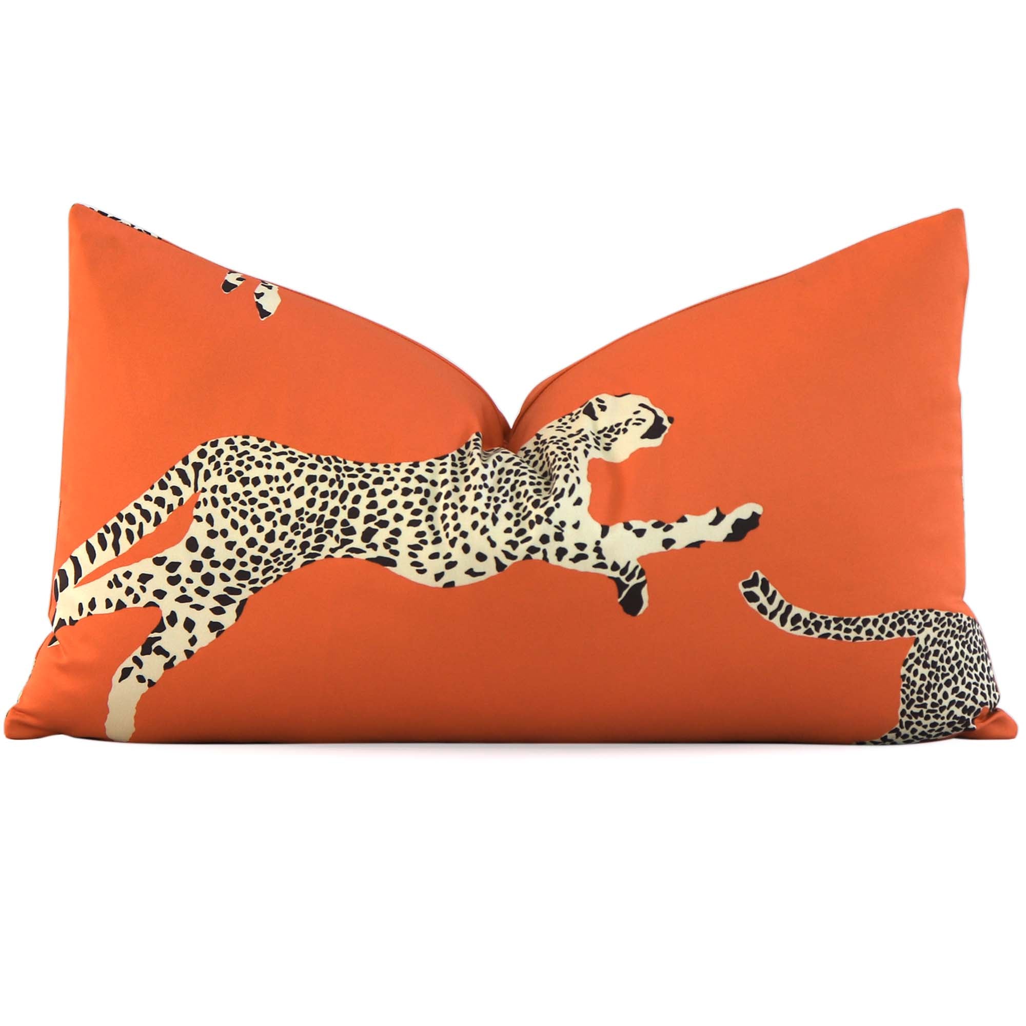 Scalamandre Leaping Cheetah Clementine Orange Luxury Lumbar Throw Pillow Cover