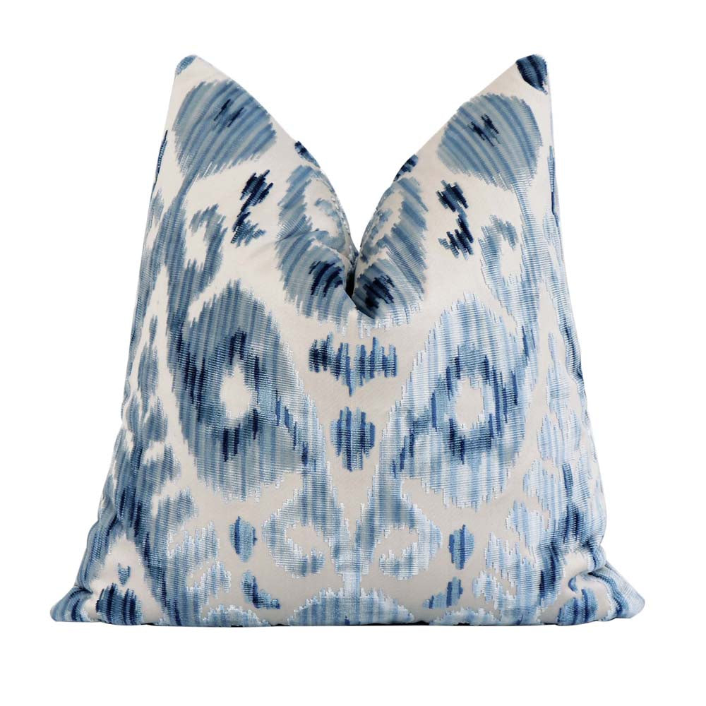 Scalamandre Tashkent Pacific Blue Ikat Velvet Designer Luxury Throw Pillow Cover