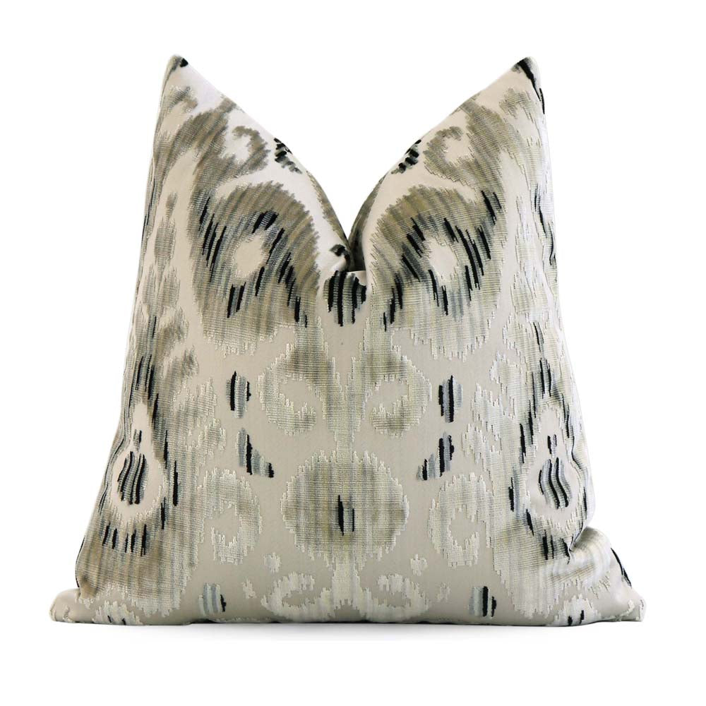 Scalamandre Tashkent Smoke Gray Ikat Designer Velvet Decorative Throw Pillow Cover