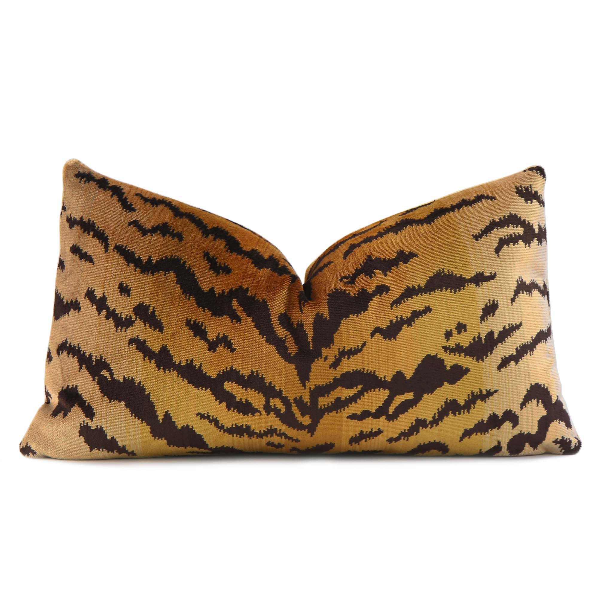 Scalamandre Tigre Silk Velvet Gold Animal Print Luxury Decorative Designer Lumbar Throw Pillow Cover