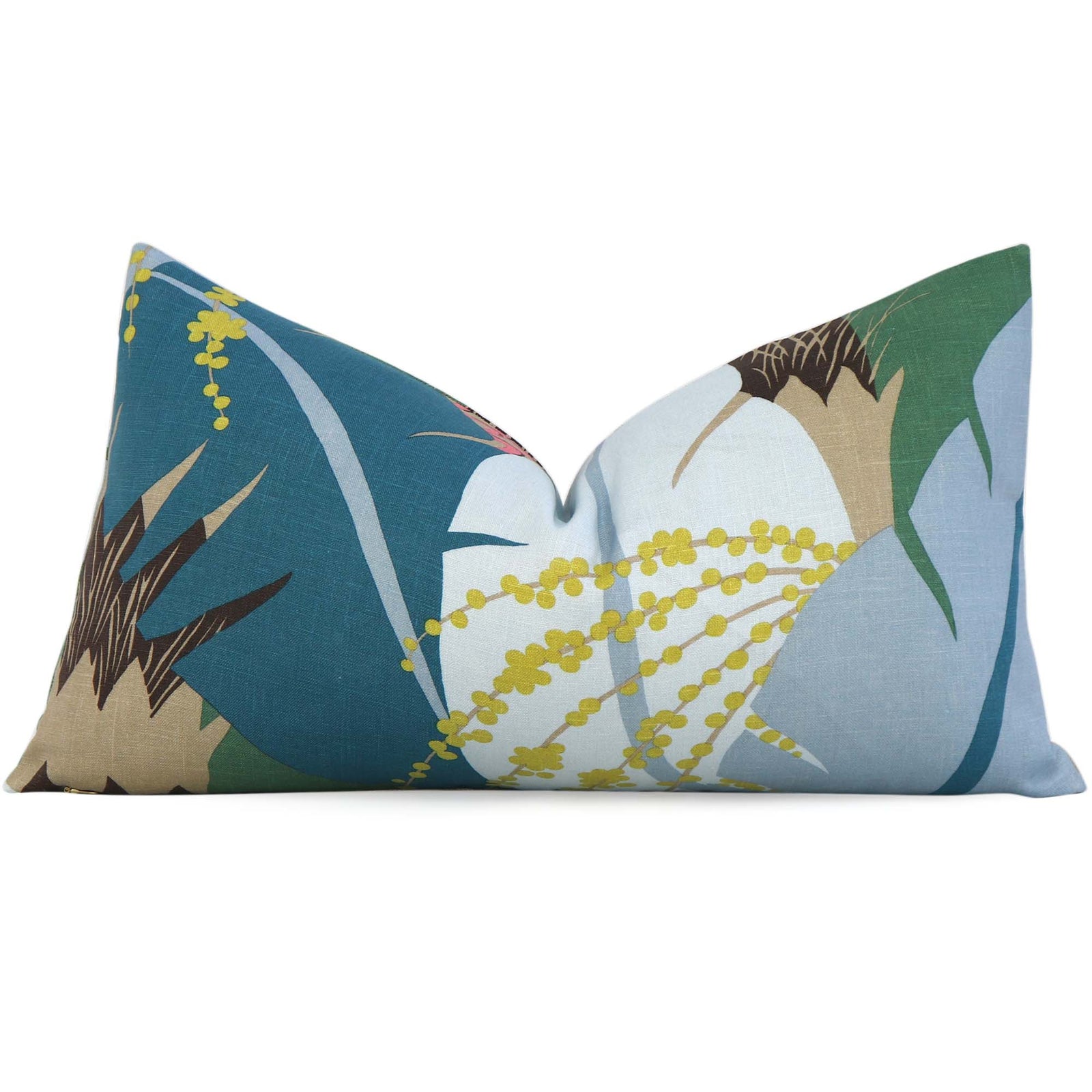 Schumacher Ananas Peacock Blue Pineapple Designer Luxury Lumbar Throw Pillow Cover