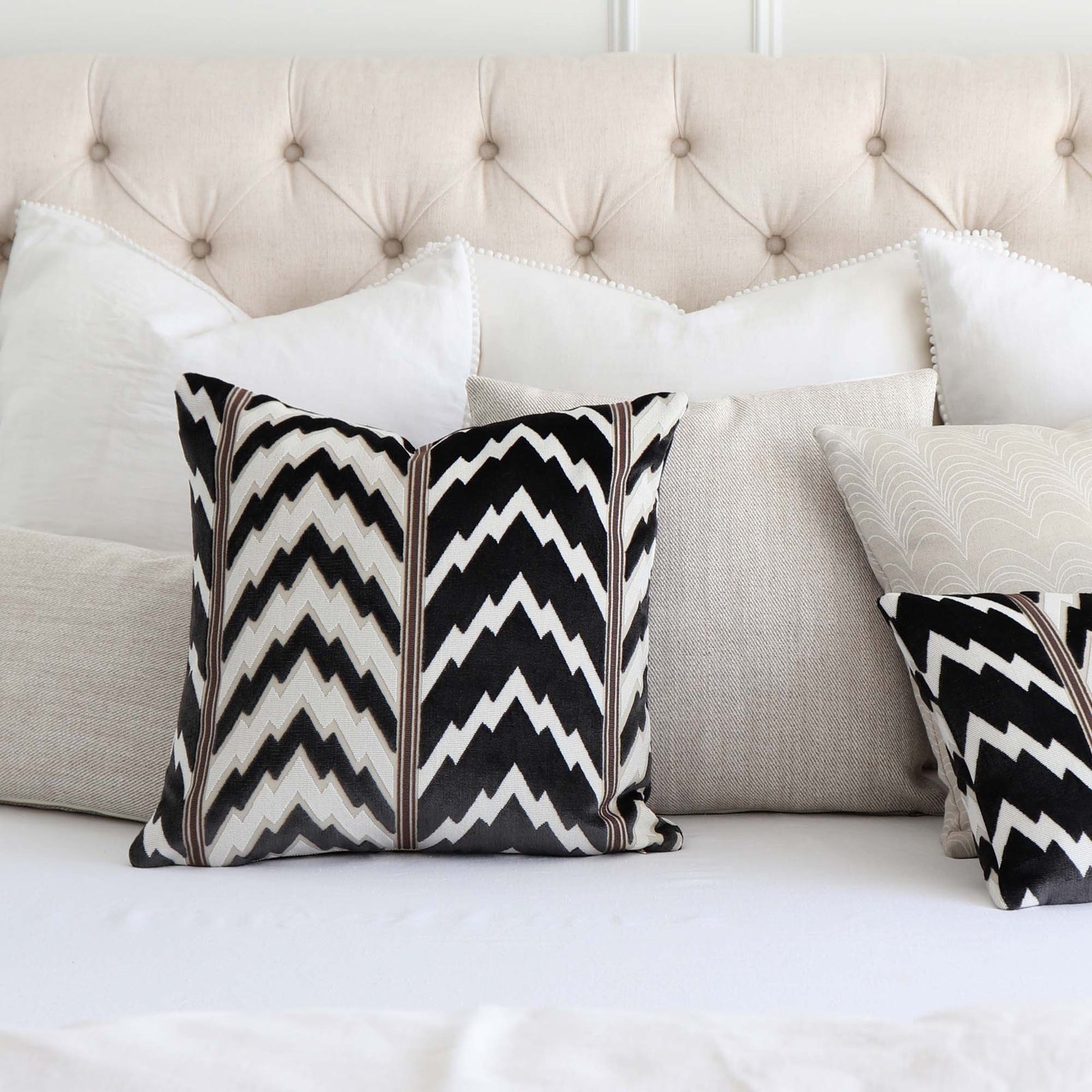 Schumacher Everett Performance Twill Natural Solid Designer Decorative Throw Pillow Cover with Coordinating Throw Pillows