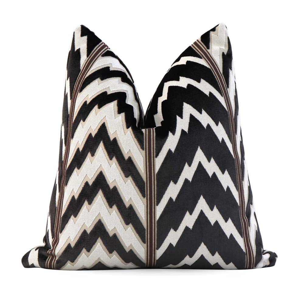 Schumacher Florentine Velvet Black Chevron Designer Luxury Decorative Throw Pillow Cover