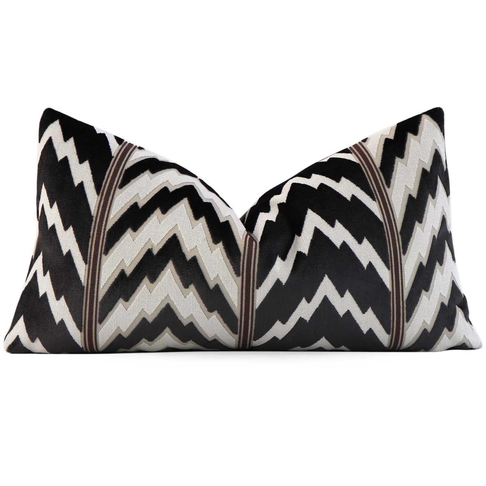 Schumacher Florentine Velvet Black Chevron Designer Luxury Decorative Throw Lumbar Pillow Cover
