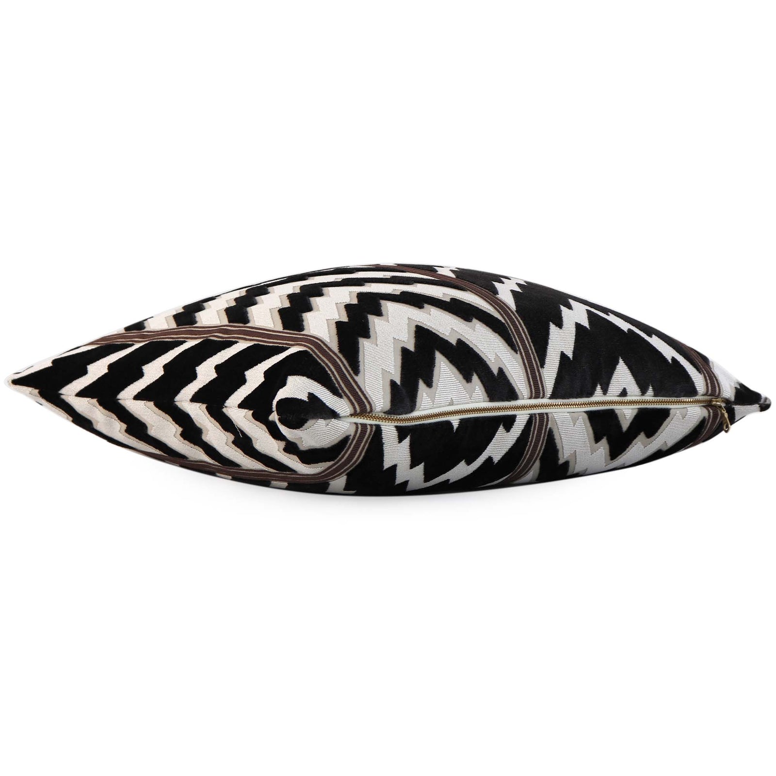 Schumacher Florentine Velvet Black Chevron Designer Luxury Decorative Throw Pillow Cover with Exposed Brass Gold Zipper