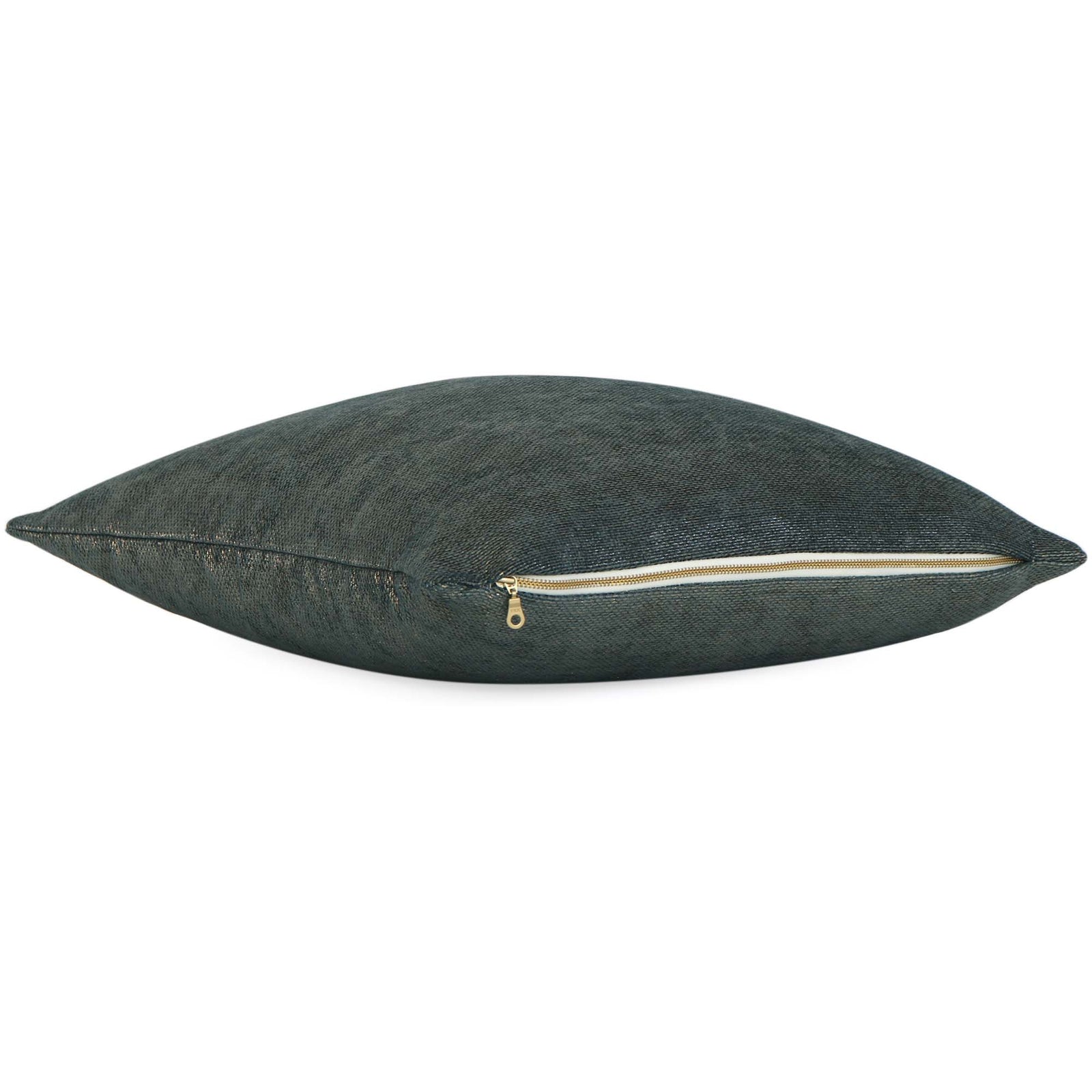 Schumacher Glimmer Peacock Blue Designer Luxury Throw Pillow Cover with Exposed Brass Zipper