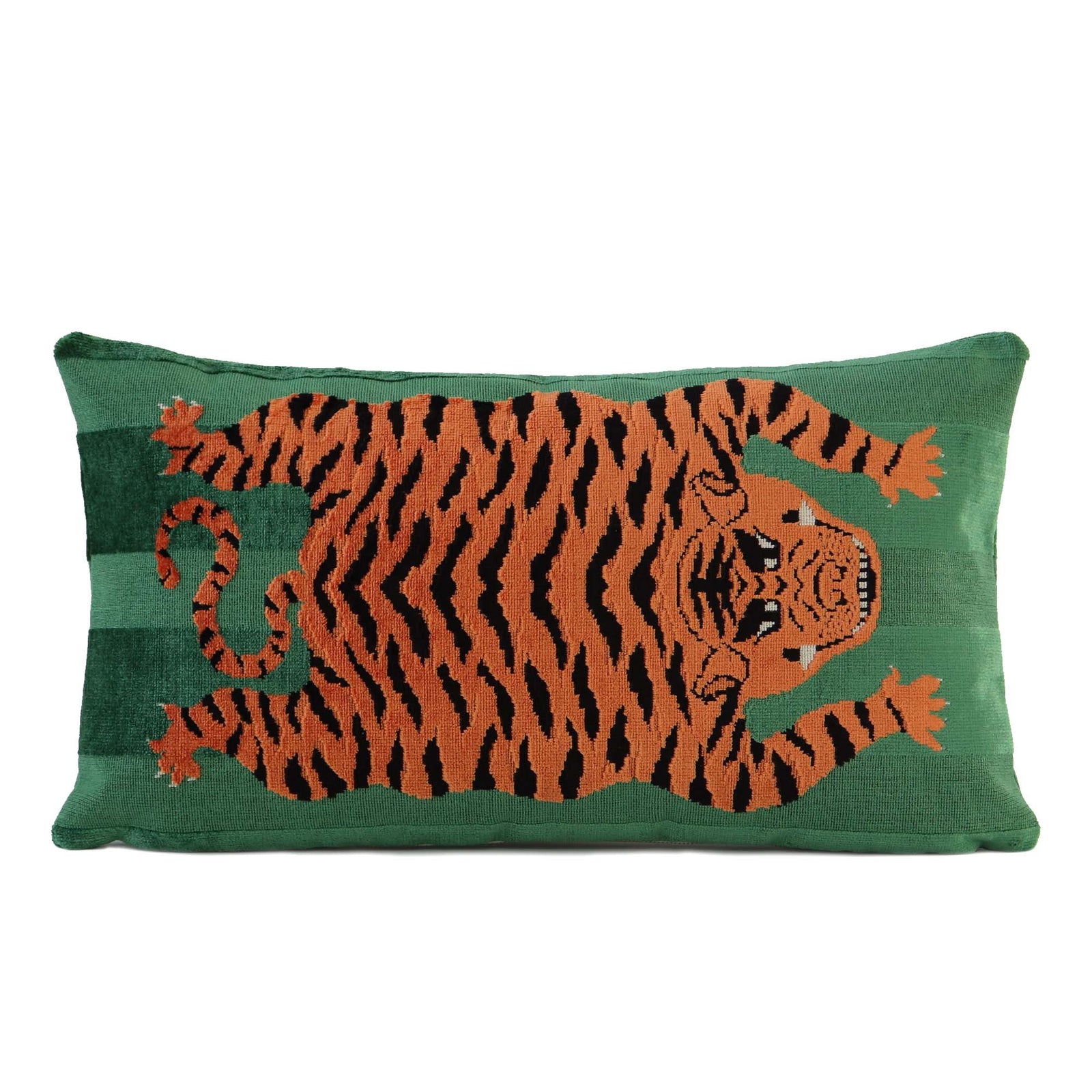 Schumacher Jokhang Tiger Velvet Green Luxury Designer Throw Pillow Cover