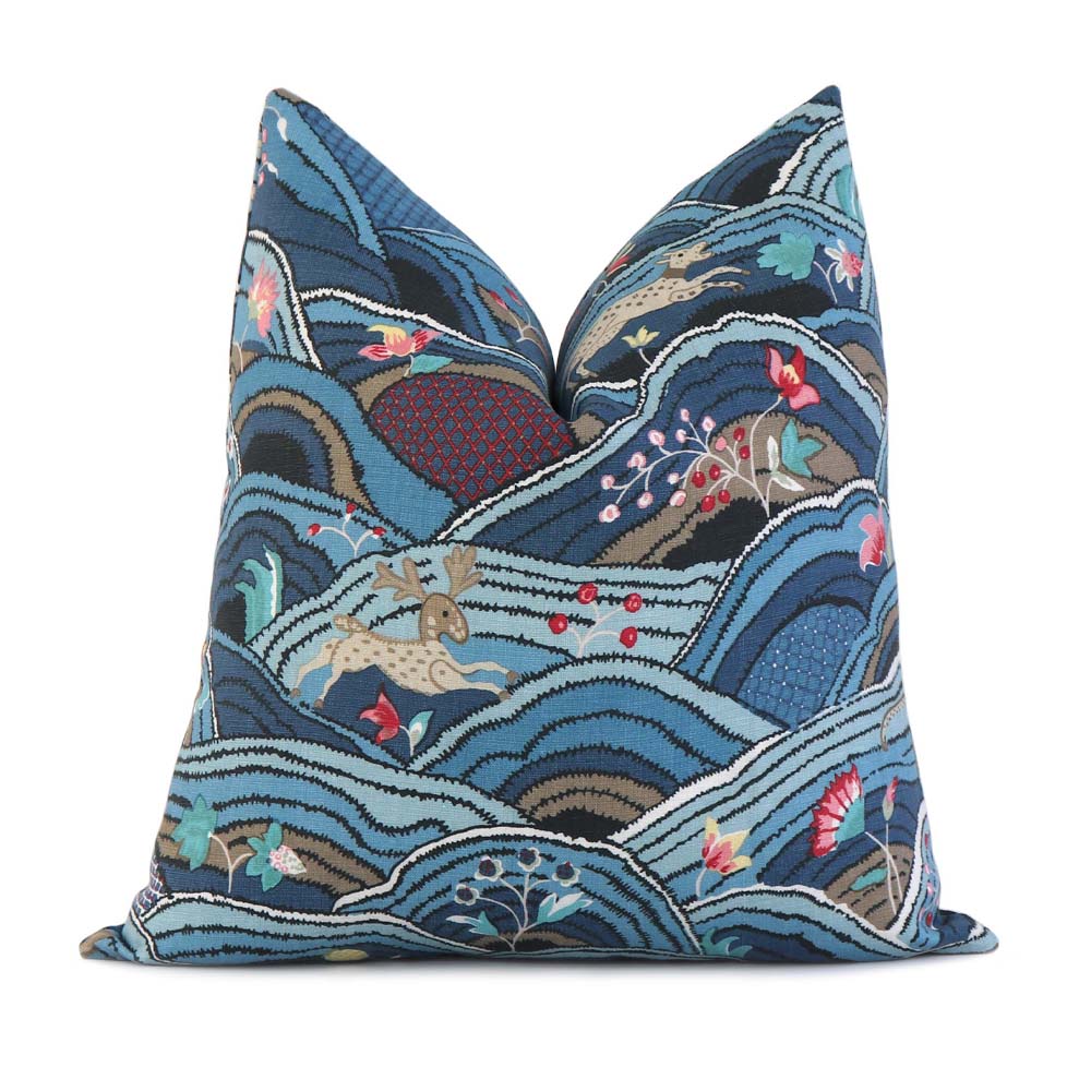 Schumacher Rolling Hills Blue Designer Throw Pillow Cover