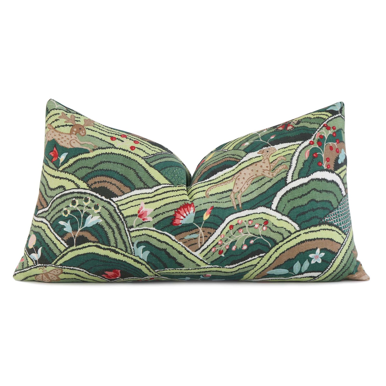 Schumacher Rolling Hills Green Luxury Designer Lumbar Throw Pillow Cover