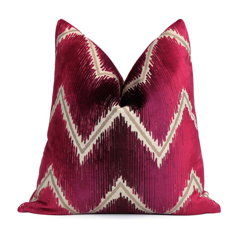 Schumacher Shock Wave Velvet Ruby Red Designer Luxury Throw Pillow Cover
