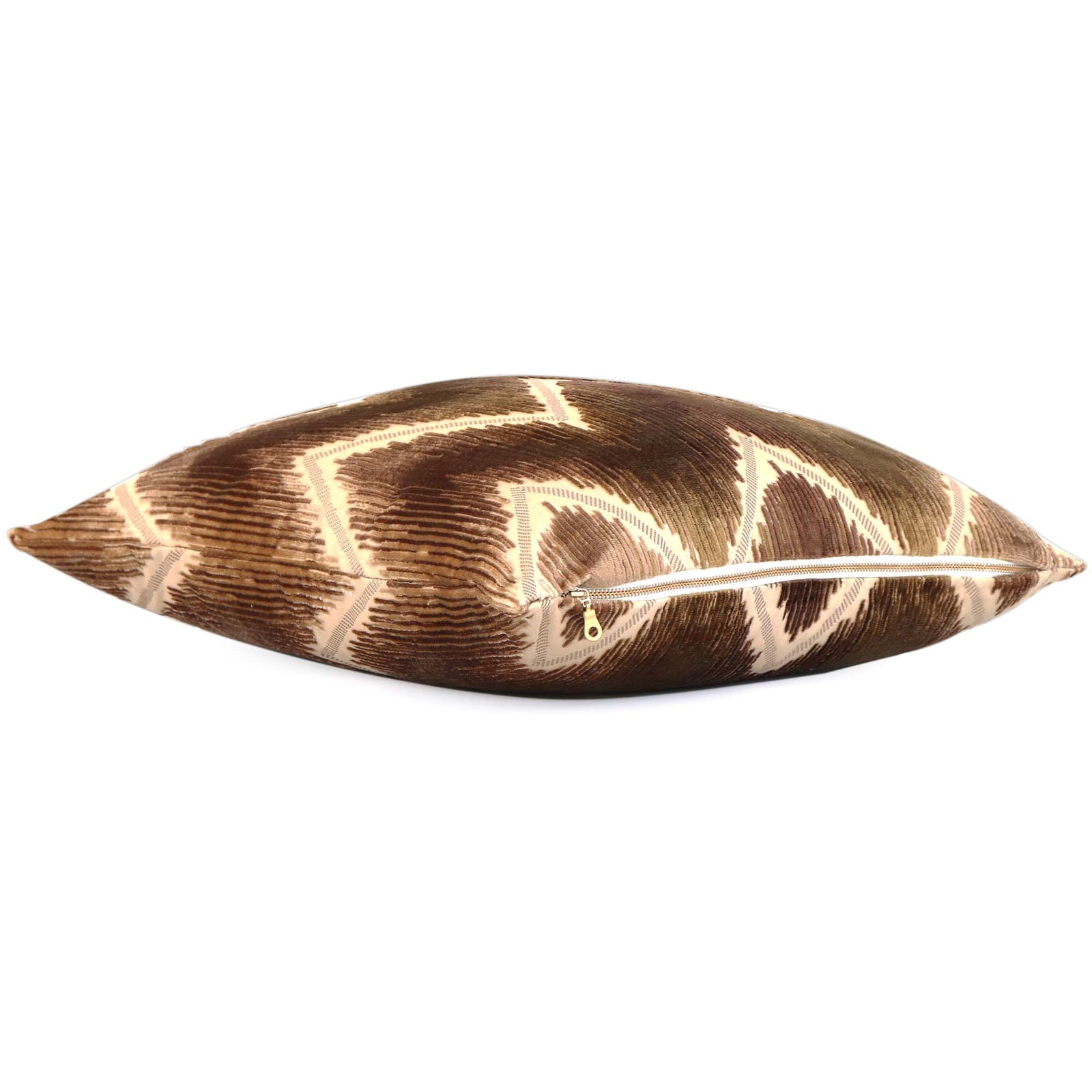 Schumacher Shock Wave Velvet Sand & Sable Chevron Designer Luxury Throw Pillow Cover with Gold Exposed Zipper