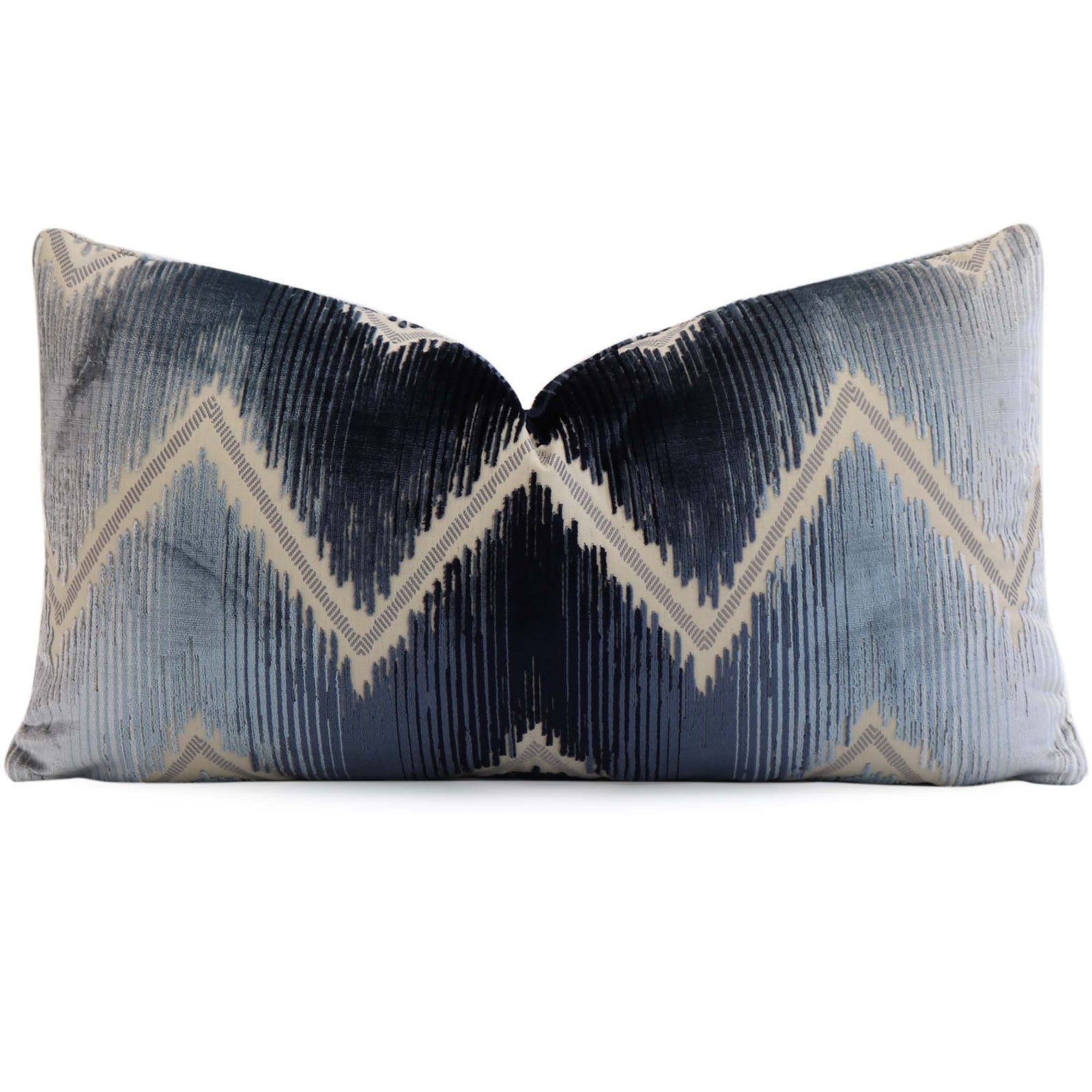 Schumacher Shock Wave Velvet Midnight Blue Designer Lumbar Throw Pillow