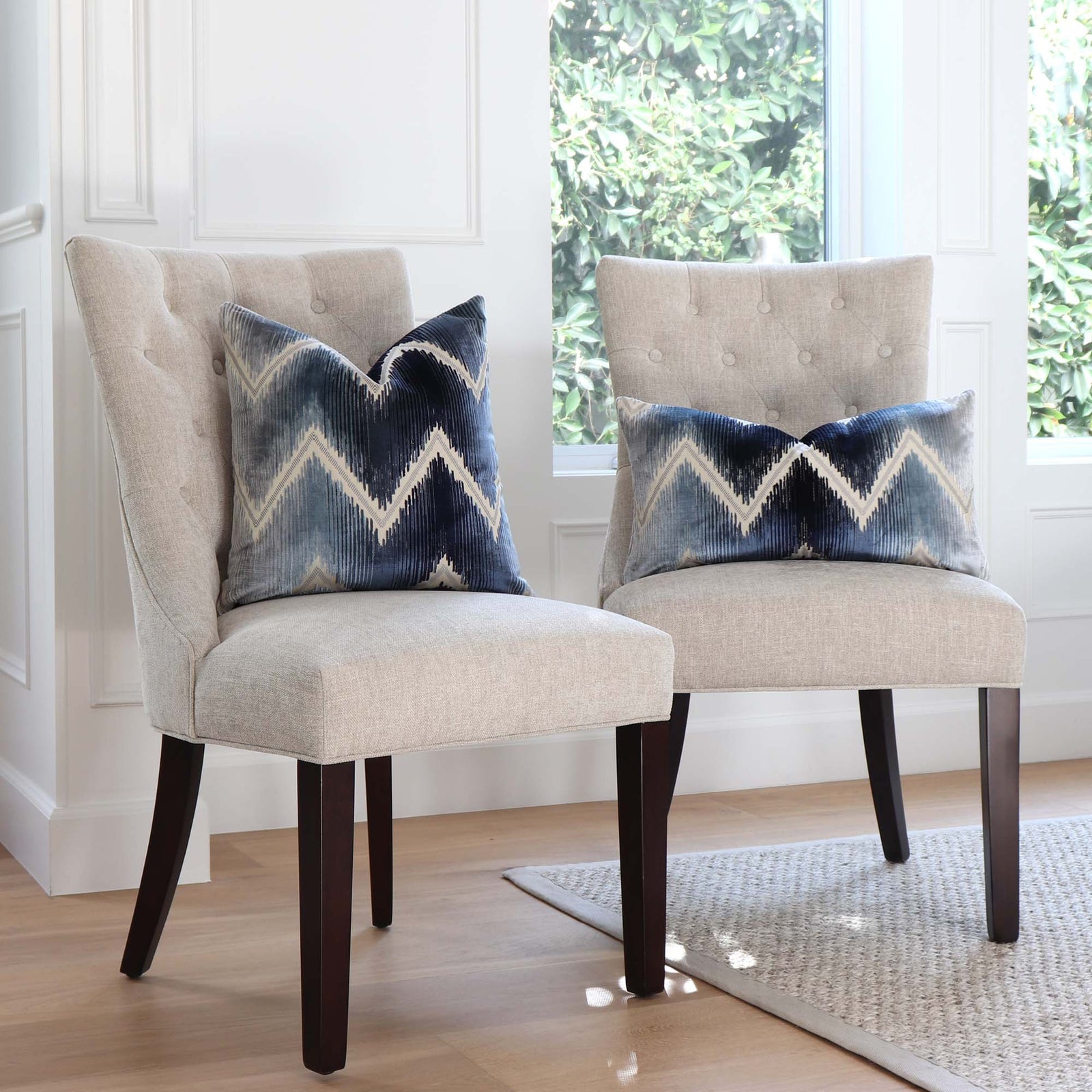 Schumacher Shock Wave Velvet Midnight Blue Designer Throw Pillow in Home Decor