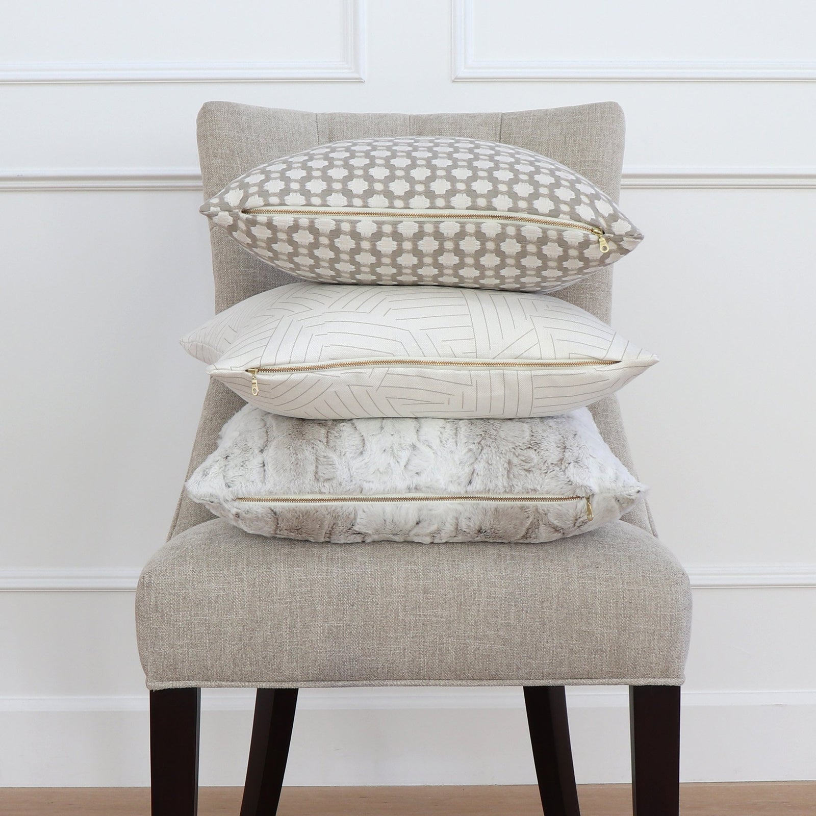 Schumacher Deconstructed Stripe Greige Throw Pillow Cover with Matching Pillows