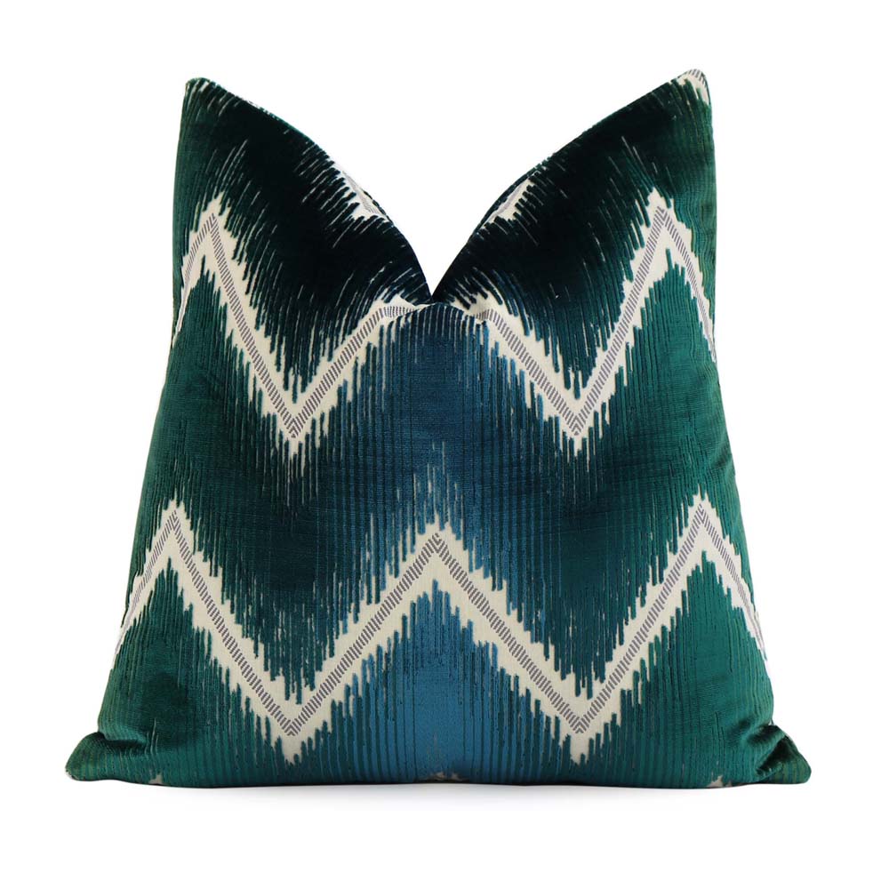 Schumacher Shock Wave Velvet Peacock Designer Throw Pillow Cover