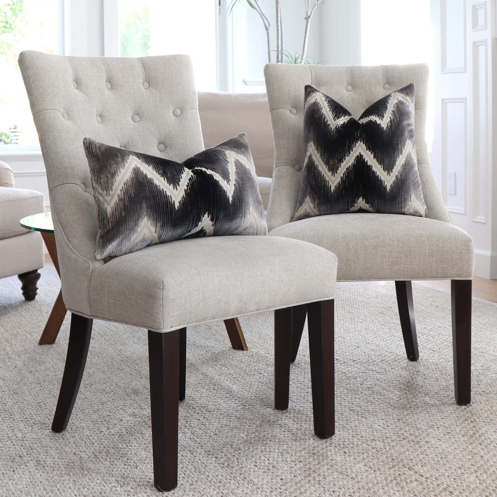 Schumacher Shock Wave Velvet Platinum Black Designer Throw Pillow Cover in Home Living Room