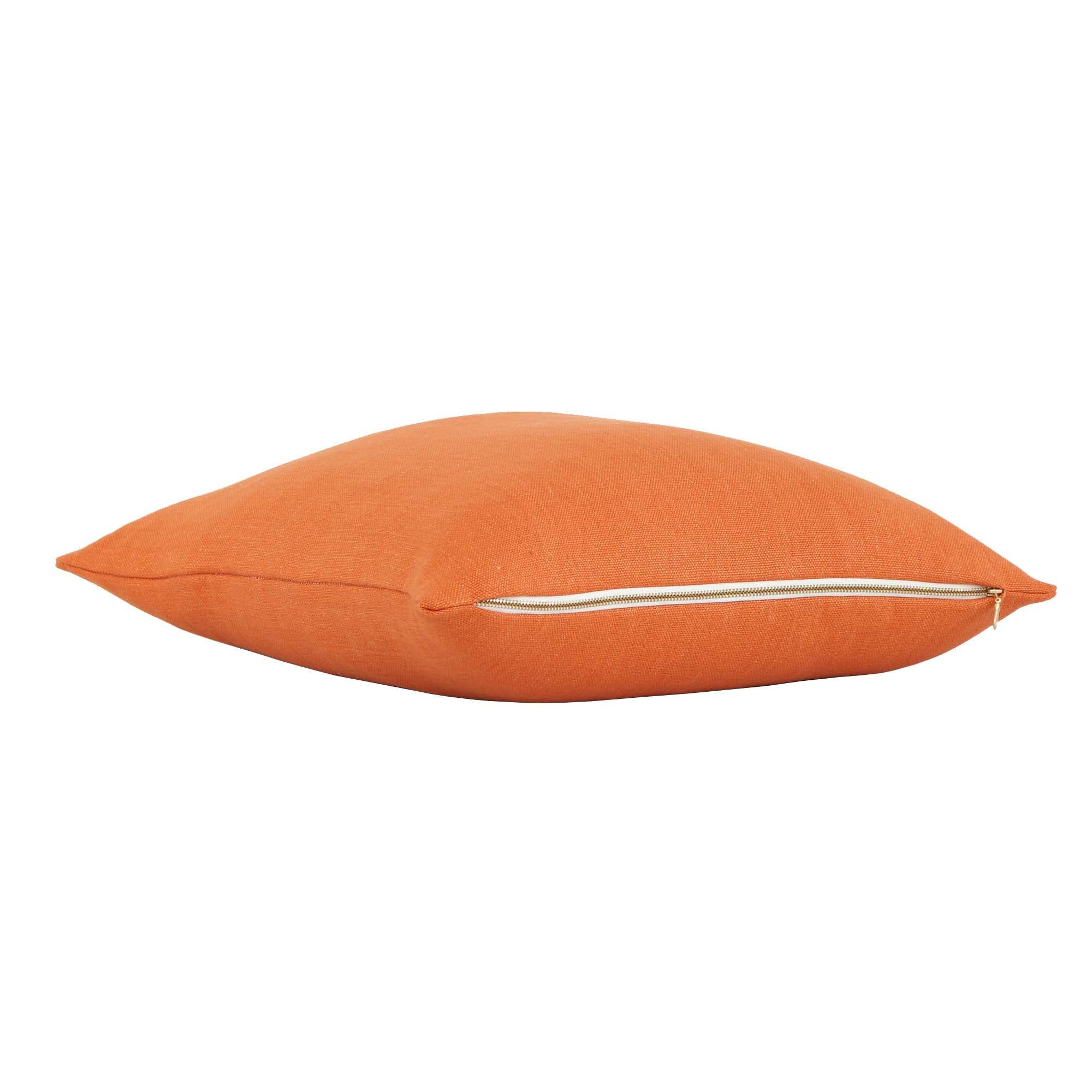 Tay Pumpkin Orange Solid Linen Decorative Throw Pillow Cover with Exposed Brass Zipper