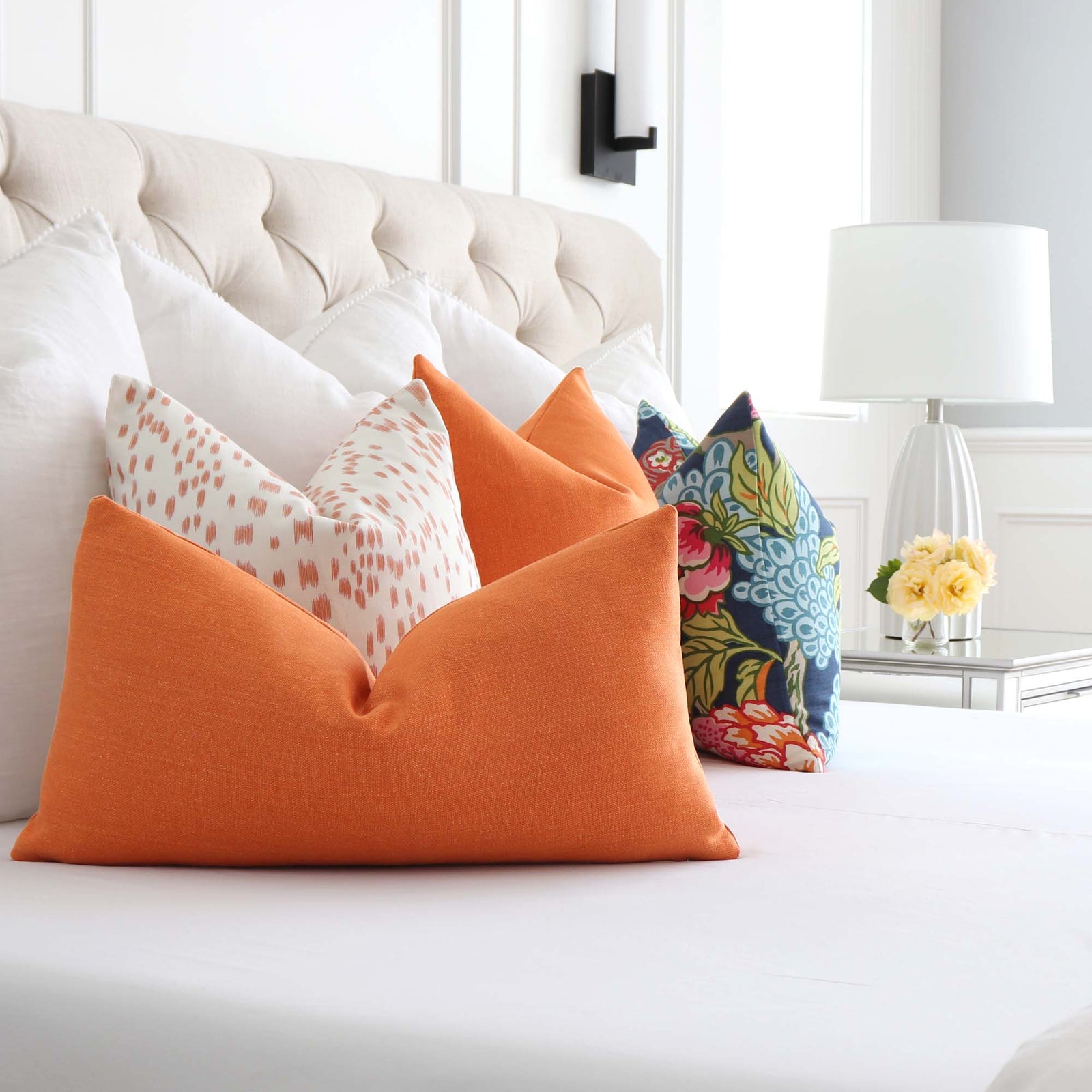 Tay Pumpkin Orange Solid Linen Decorative Throw Pillow Cover with Matching Coordinating Throw Pillows
