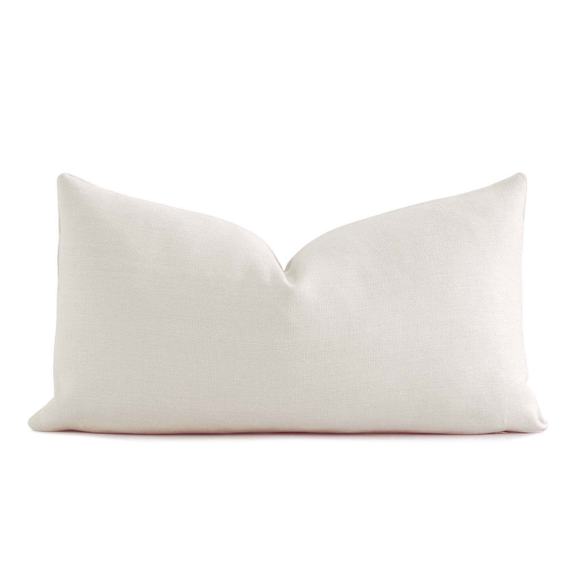 Tay Ivory White Solid Linen Designer Lumbar Throw Pillow Cover