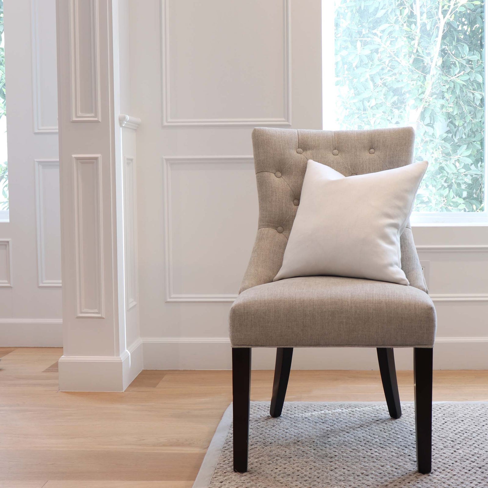 Tay Ivory White Solid Linen Designer Throw Pillow Cover in Home on Accent Chair