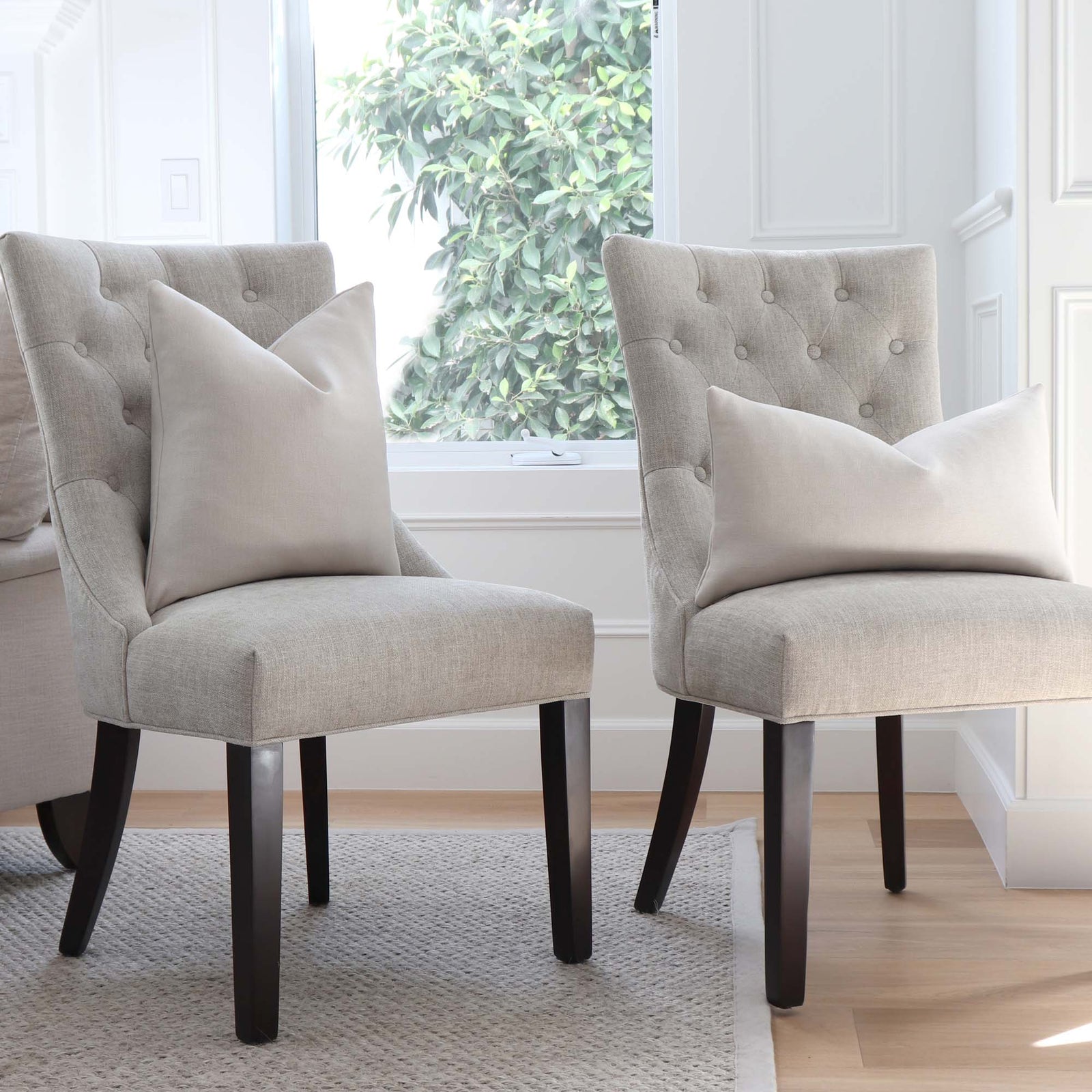 Tay Solid Beige Linen Decorative Designer Pillow Cover on Dining Chairs