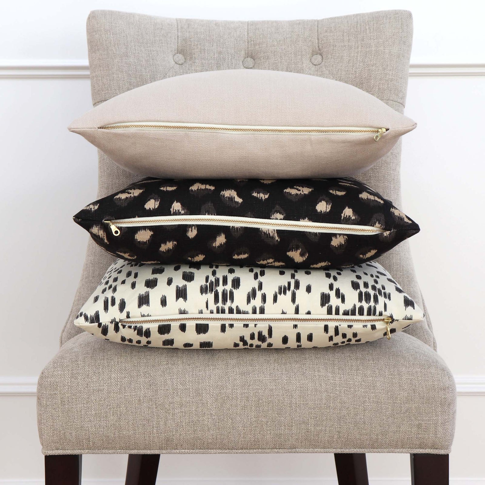 Tay Solid Beige Linen Decorative Designer Pillow Cover with Matching Pillows