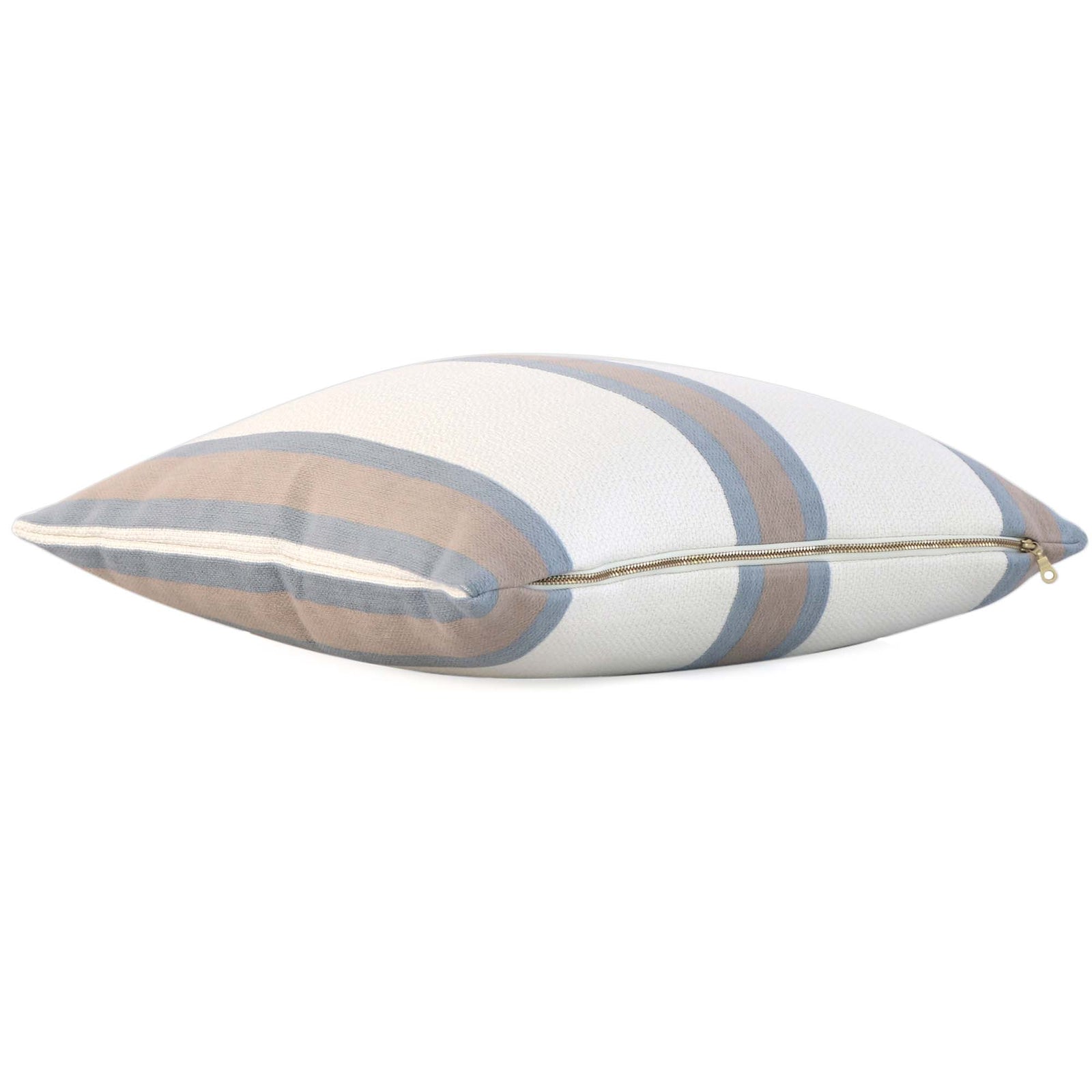 Thibaut Abito Powder Blue Stripe Designer Luxury Throw Pillow Cover with Exposed Brass Gold Zipper