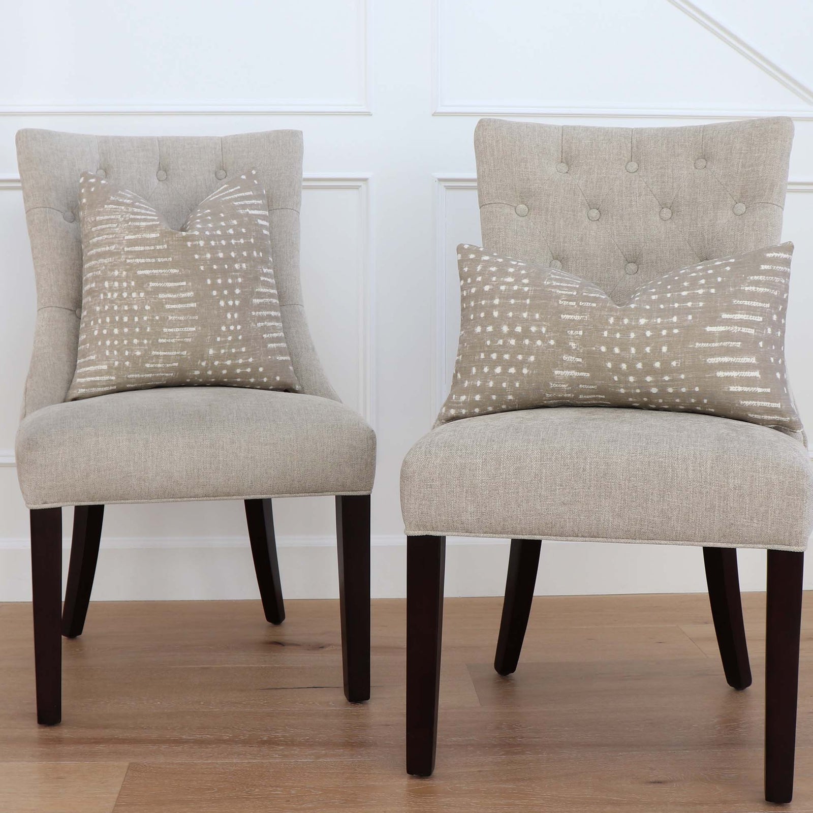 Thibaut Mali Flax Taupe Designer Throw Pillow Cover on Accent Chairs