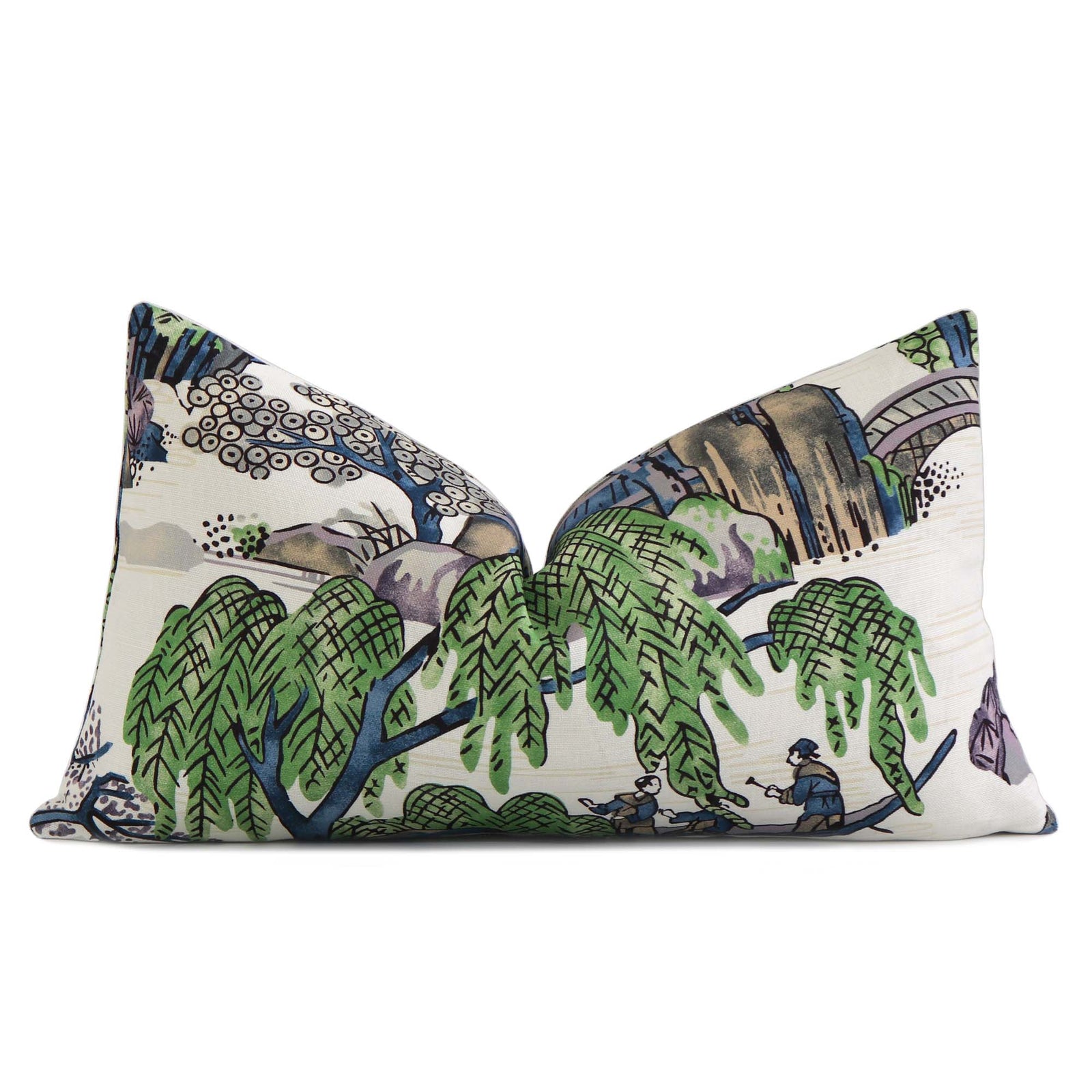 Thibaut Asian Scenic Chinoiserie Purple and Blue Designer Luxury Decorative Lumbar Throw Pillow Cover