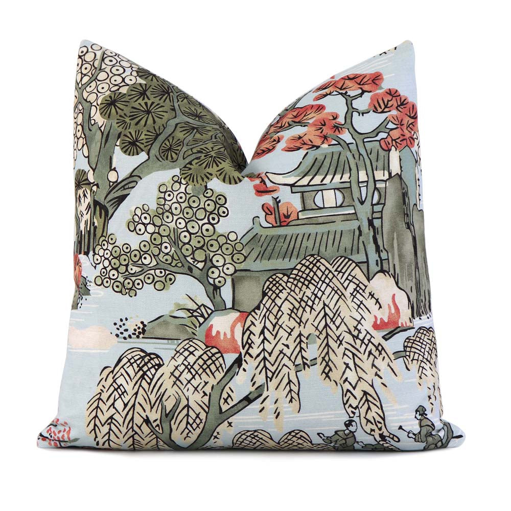 Thibaut Asian Scenic Robin&#39;s Egg Chinoiserie Designer Luxury Decorative Throw Pillow Cover