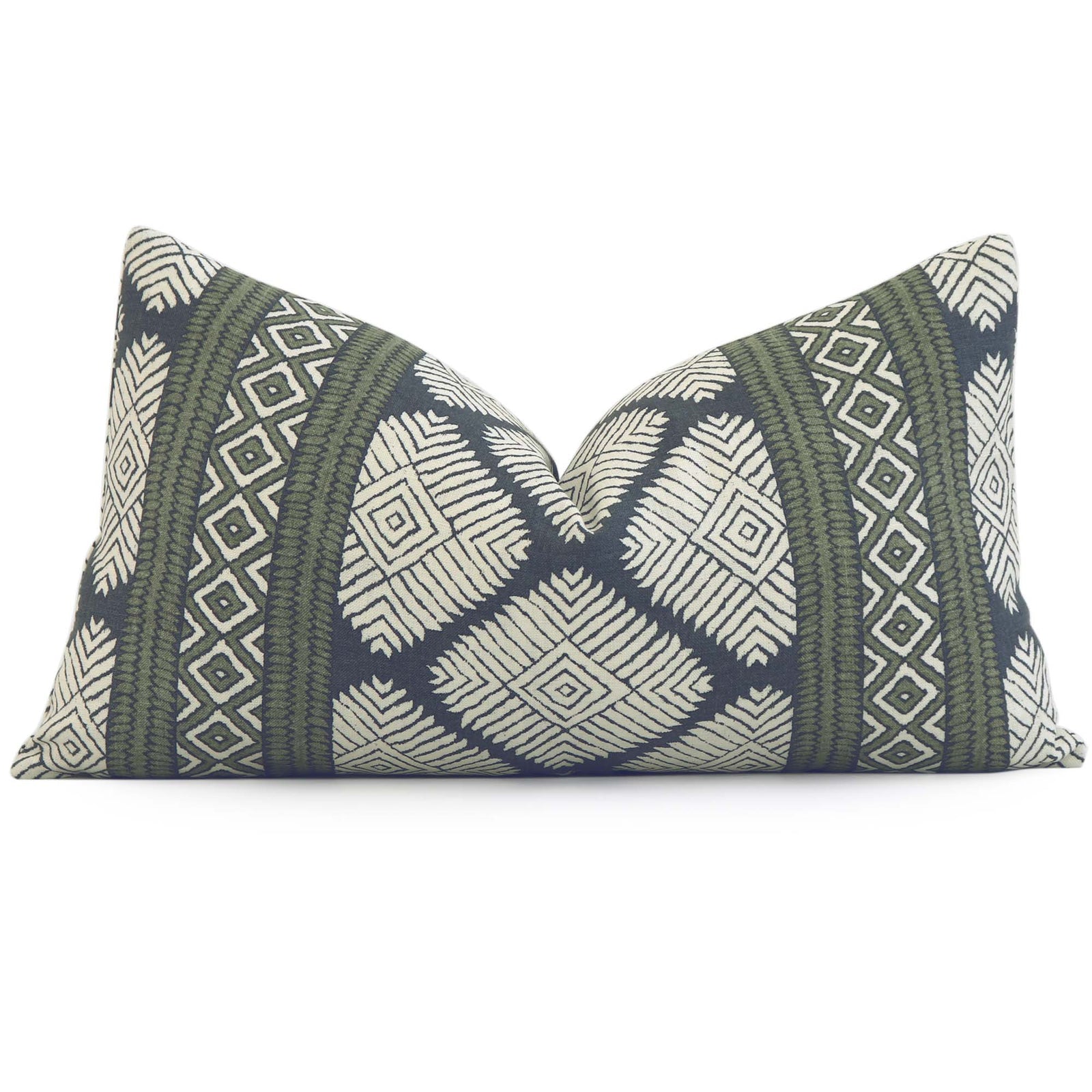 Thibaut Austin Bluestone and Green Ikat Block Print Designer Luxury Decorative Lumbar Throw Pillow Cover
