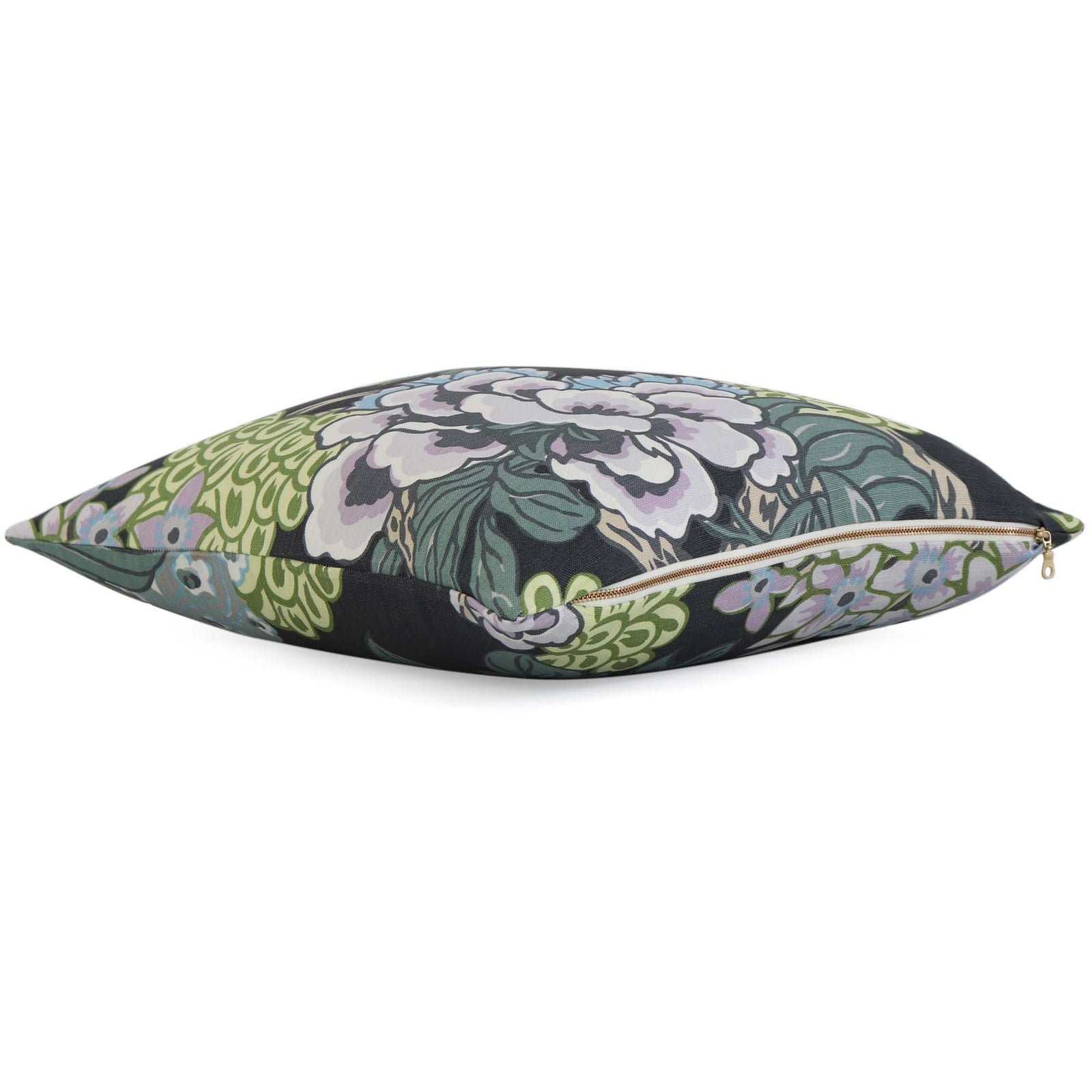 Thibaut Honshu Floral Grey Designer Decorative Throw Pillow Cover with Brass Exposed Zipper