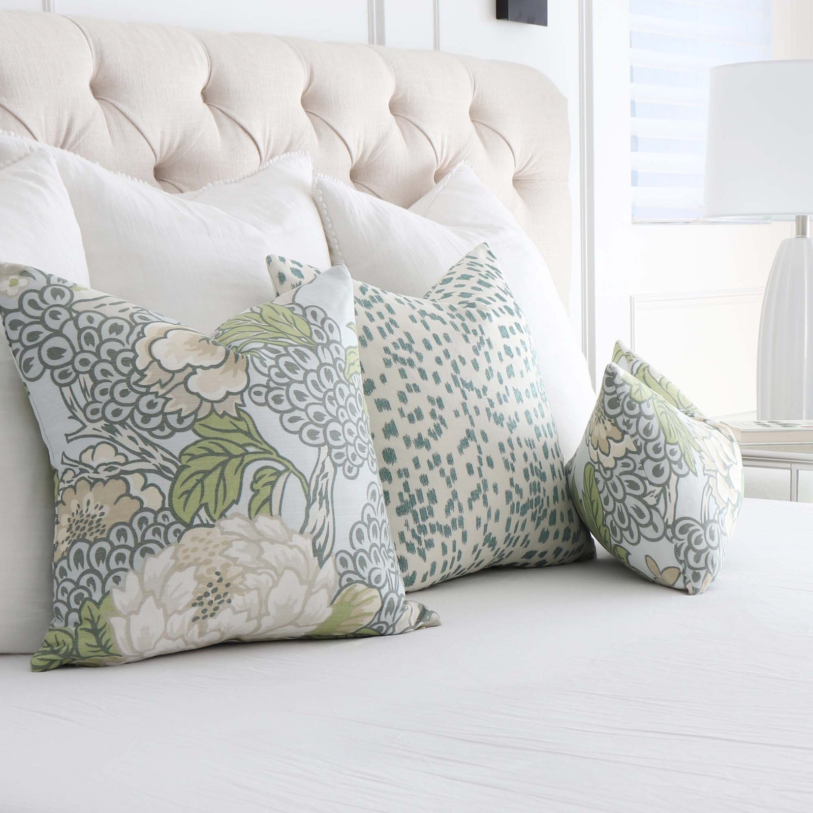 Thibaut Honshu Robin's Egg Light Blue Luxury Designer Throw Pillow Cover in Bedroom