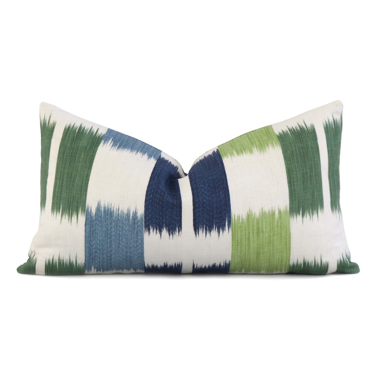 Thibaut Kasuri Stripe Blue and Green Ikat Decorative Designer Lumbar Throw Pillow Cover