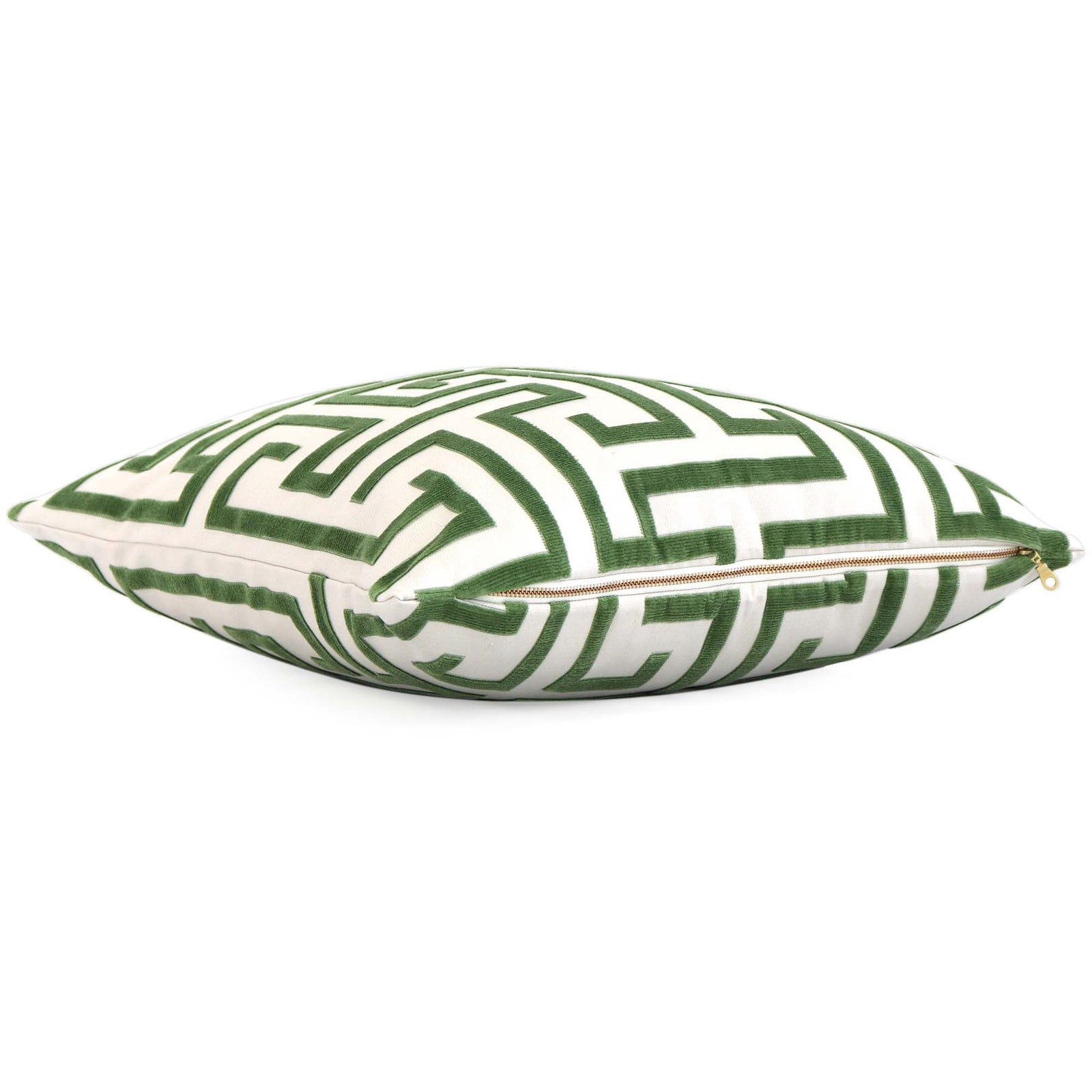 Thibaut Ming Trail Velvet Green Designer Throw Pillow Cover with Exposed Gold Zipper