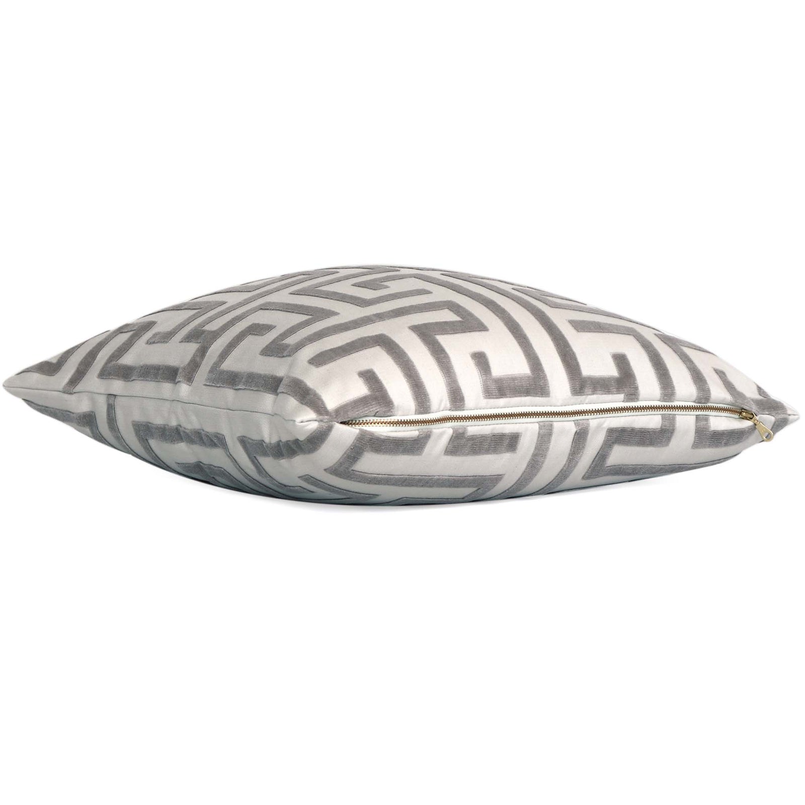 Thibaut Ming Trail Velvet Gray Designer Luxury Throw Pillow Cover with Exposed Brass Gold Zipper