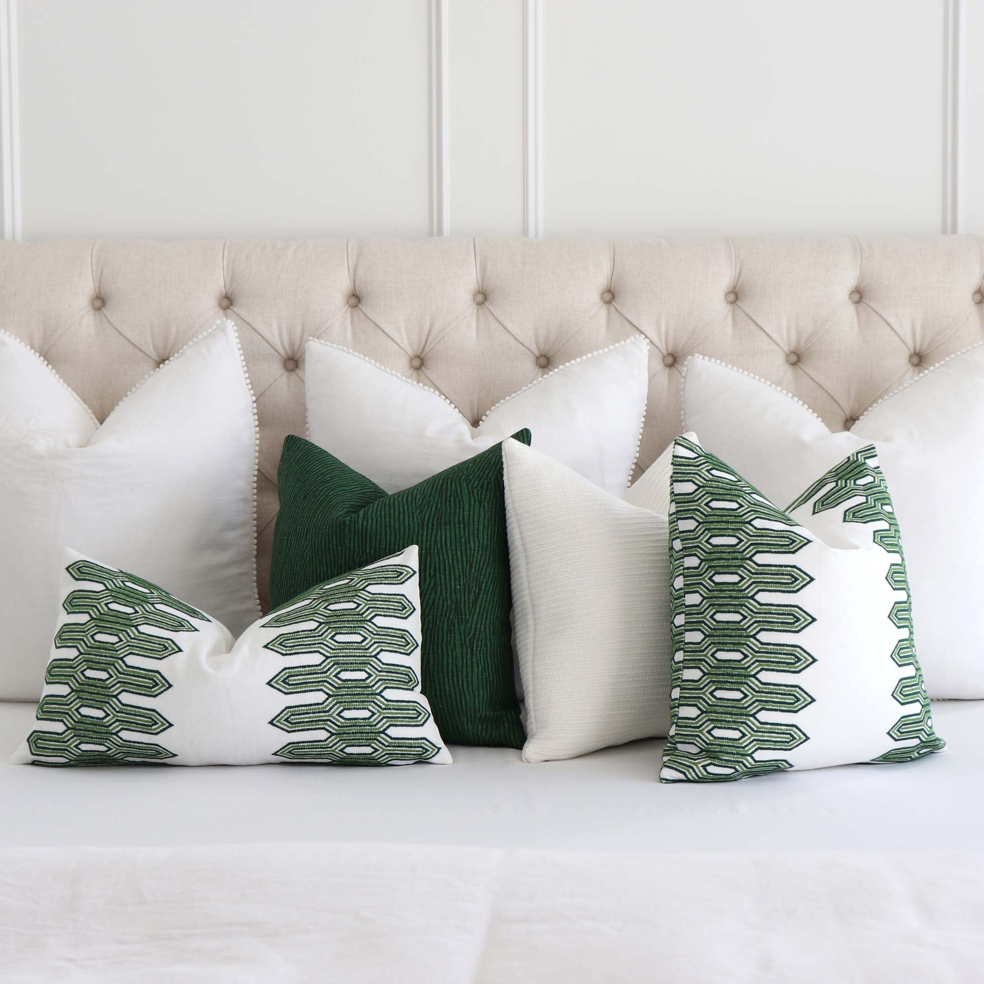 Thibaut Nola Stripe Green Embroidery Geometric Designer Decorative Throw Pillow Cover