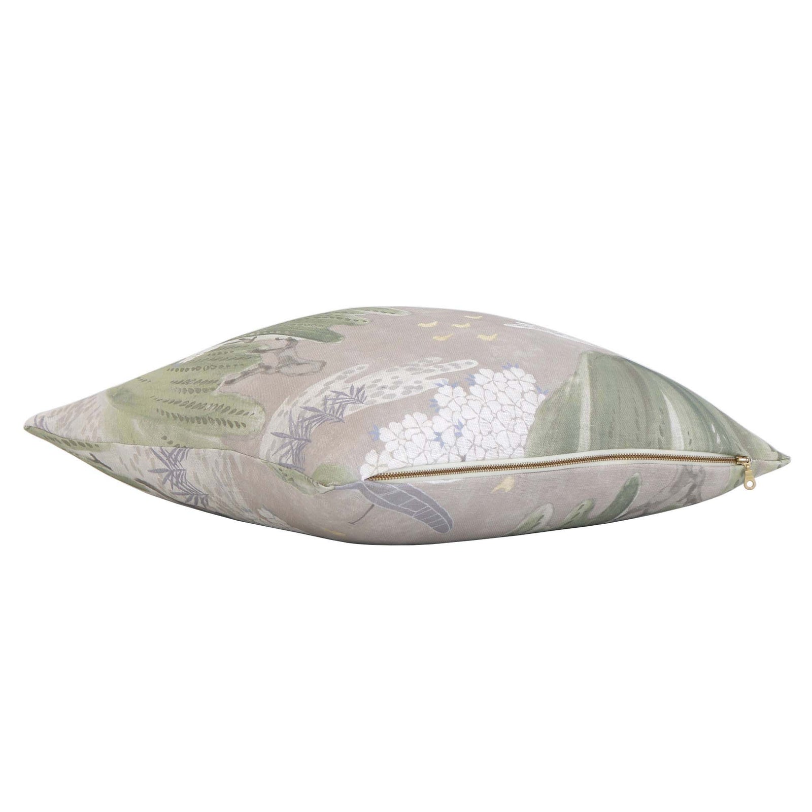 Thibaut Willow Tree Beige Chinoiserie Printed Floral Decorative Throw Pillow Cover with Exposed Brass Gold YKK Zipper