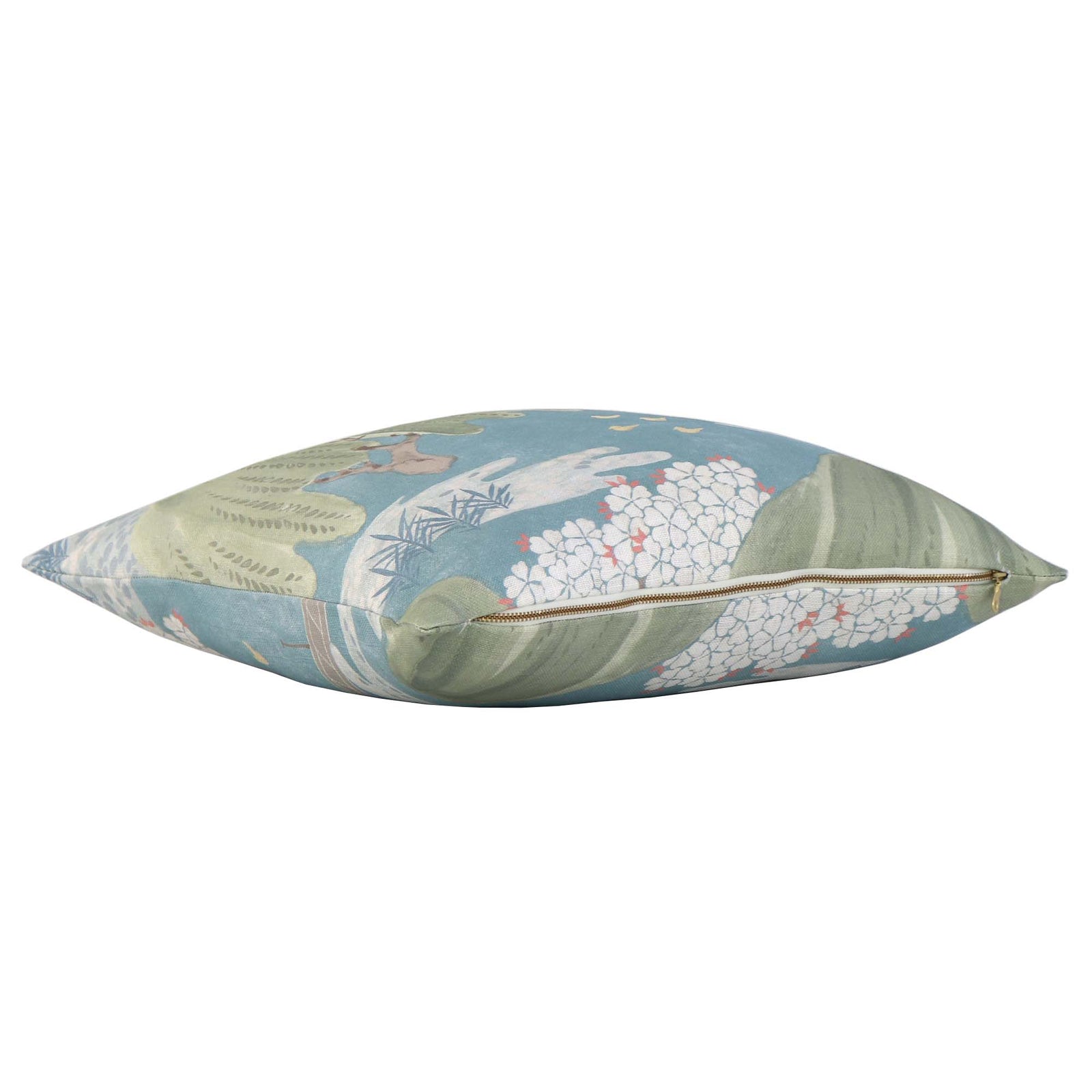 Thibaut Willow Tree Turquoise Blue Chinoiserie Printed Floral Decorative Throw Pillow Cover with Exposed Brass YKK Zipper